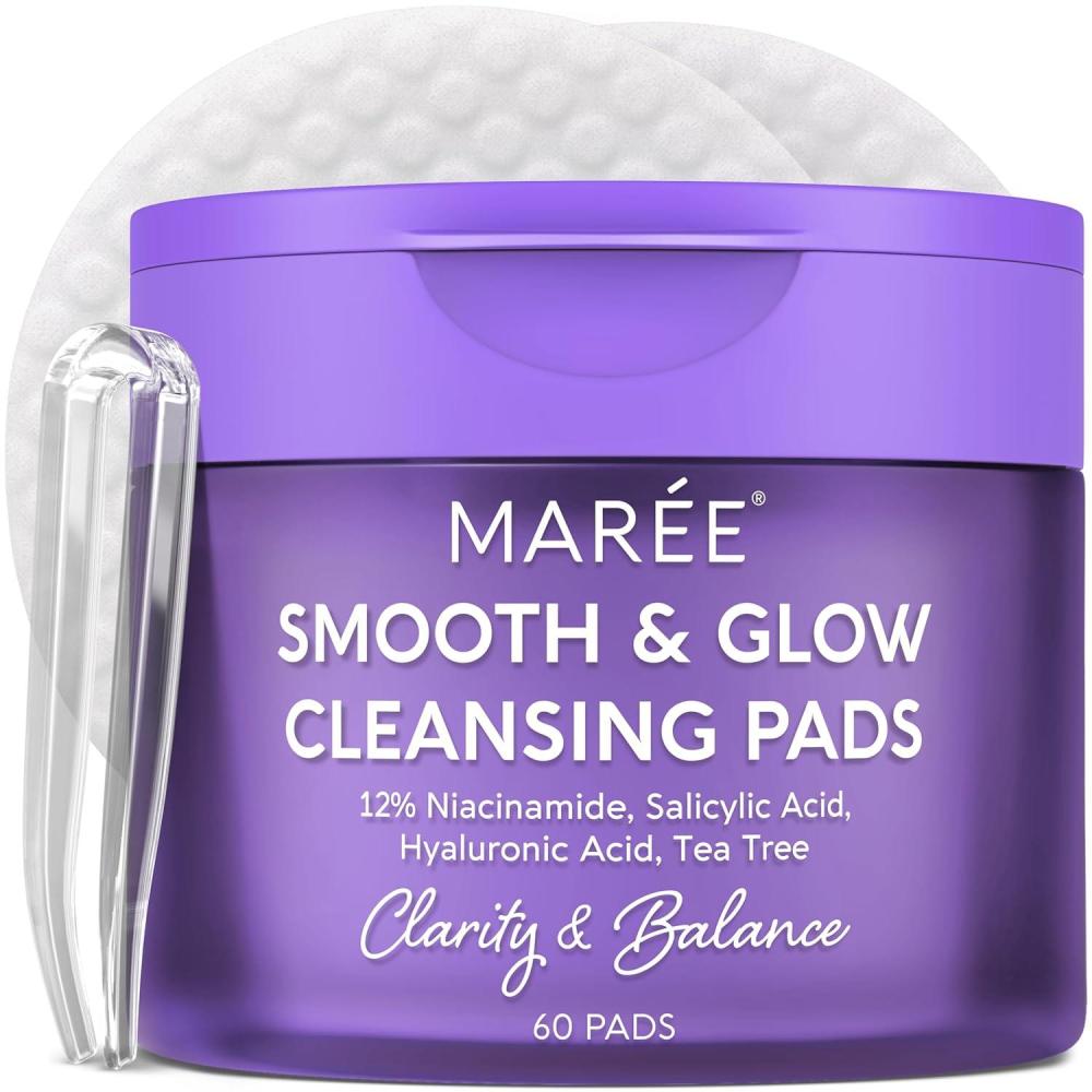 imageMAREE Glycolic Acid Pads Toner Pads for Face Cleansing Exfoliating Pad with Tea Tree Oil Salicylic Acid amp Vitamins E B3 B5 Acne Clearing Skin Pore Resurfacing amp Radiance Device 80 CountNiacinamide Pads
