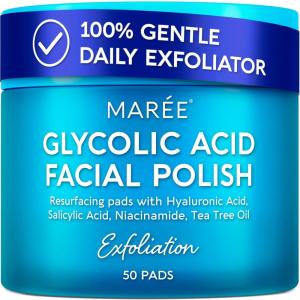 MAREE Glycolic Acid Pads – Toner Pads for Face Cleansing – Exfoliating Pad with Tea Tree Oil, Salicylic Acid & Vitamins E, B3, B5 – Acne Clearing, Skin Pore Resurfacing & Radiance Device – 80 Count(Glycolic Pads)