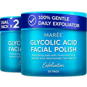 MAREE Glycolic Acid Pads – Toner Pads for Face Cleansing – Exfoliating Pad with Tea Tree Oil, Salicylic Acid & Vitamins E, B3, B5 – Acne Clearing, Skin Pore Resurfacing & Radiance Device – 80 Count(Glycolic Pads 2 Pack)