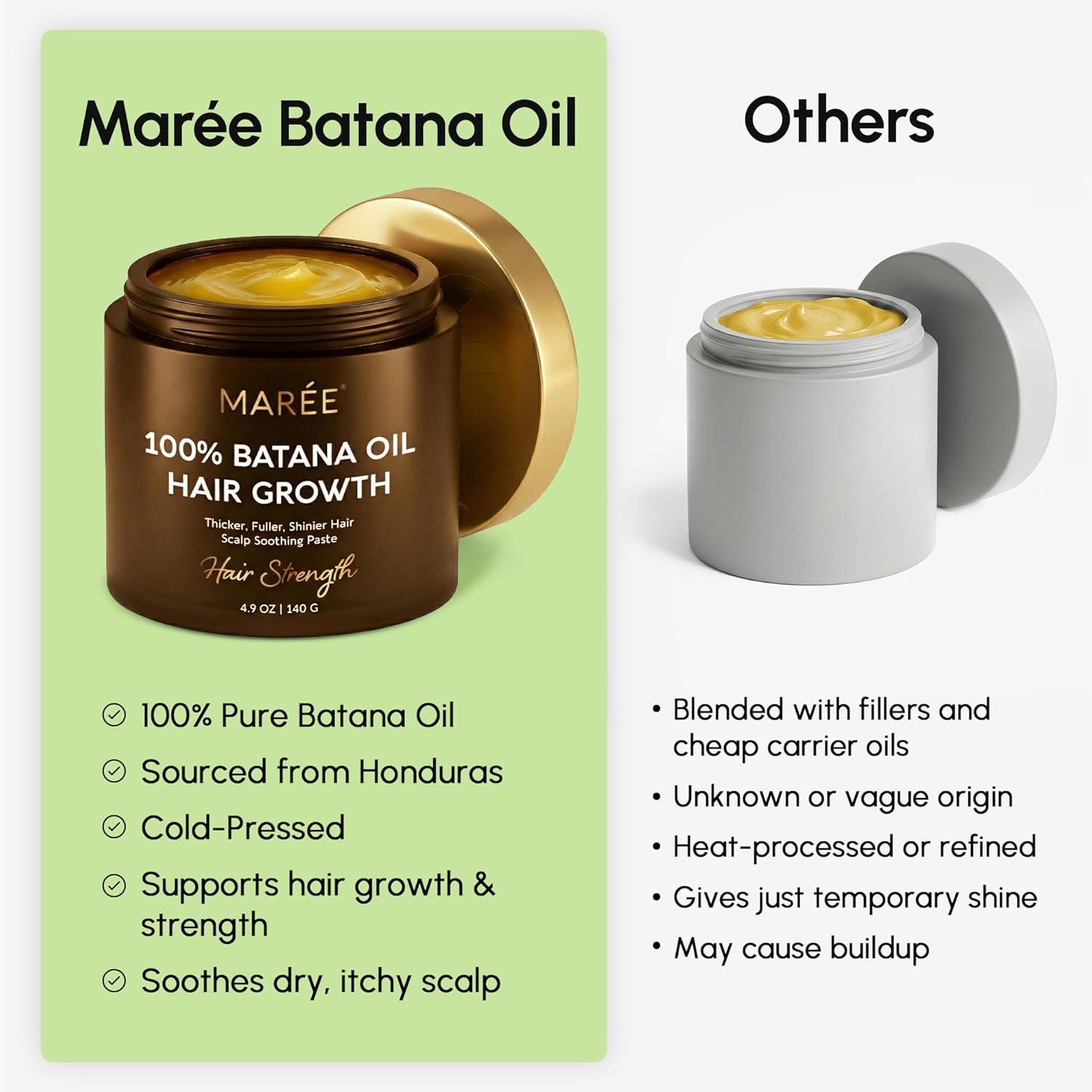 imageMAREE Batana Oil for Hair Growth 100 Natural Botana Oils Hair Growth Raw Batama Oil Paste from Honduras Density Thickness amp Scalp Soothing for Women and Men Aceite de Batana Para el Cabello49 Ounce Pack of 1