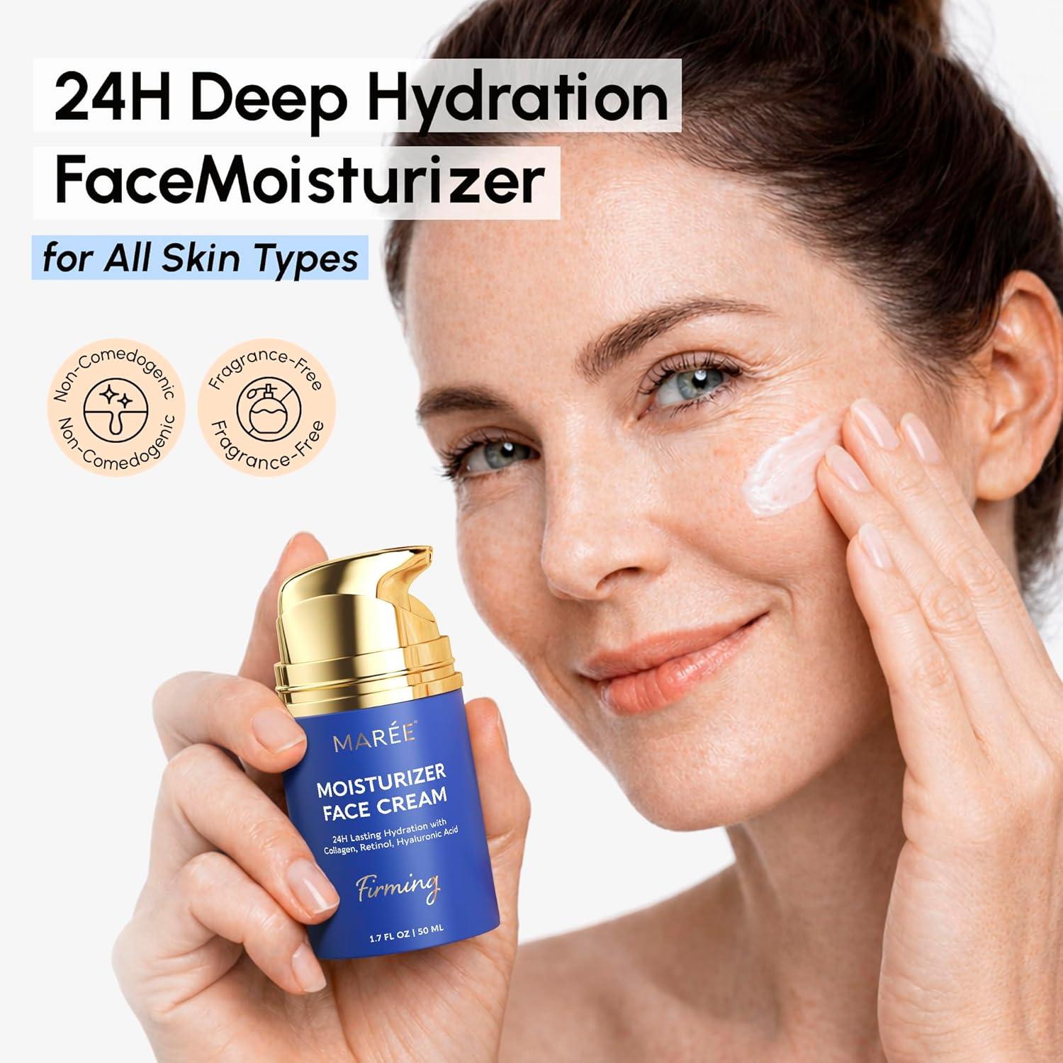 imageMAREE Face Moisturizer Retinol Face Cream for Women Moisturizing with Collagen amp Hyaluronic Acid Day amp Night AntiAging Facial Wrinkle DD Cream Moisturizer for Dry Skin Crema Para la Cara24H Hydration