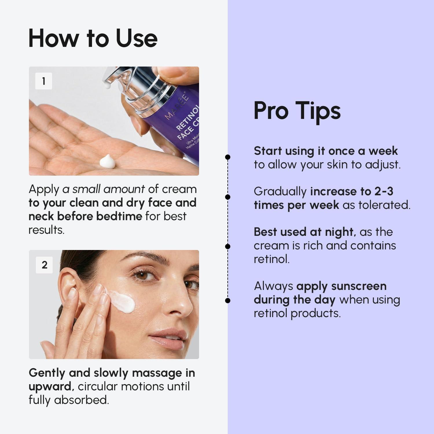 imageMAREE Face Moisturizer Retinol Face Cream for Women Moisturizing with Collagen amp Hyaluronic Acid Day amp Night AntiAging Facial Wrinkle DD Cream Moisturizer for Dry Skin Crema Para la CaraWrinkle Smoothing