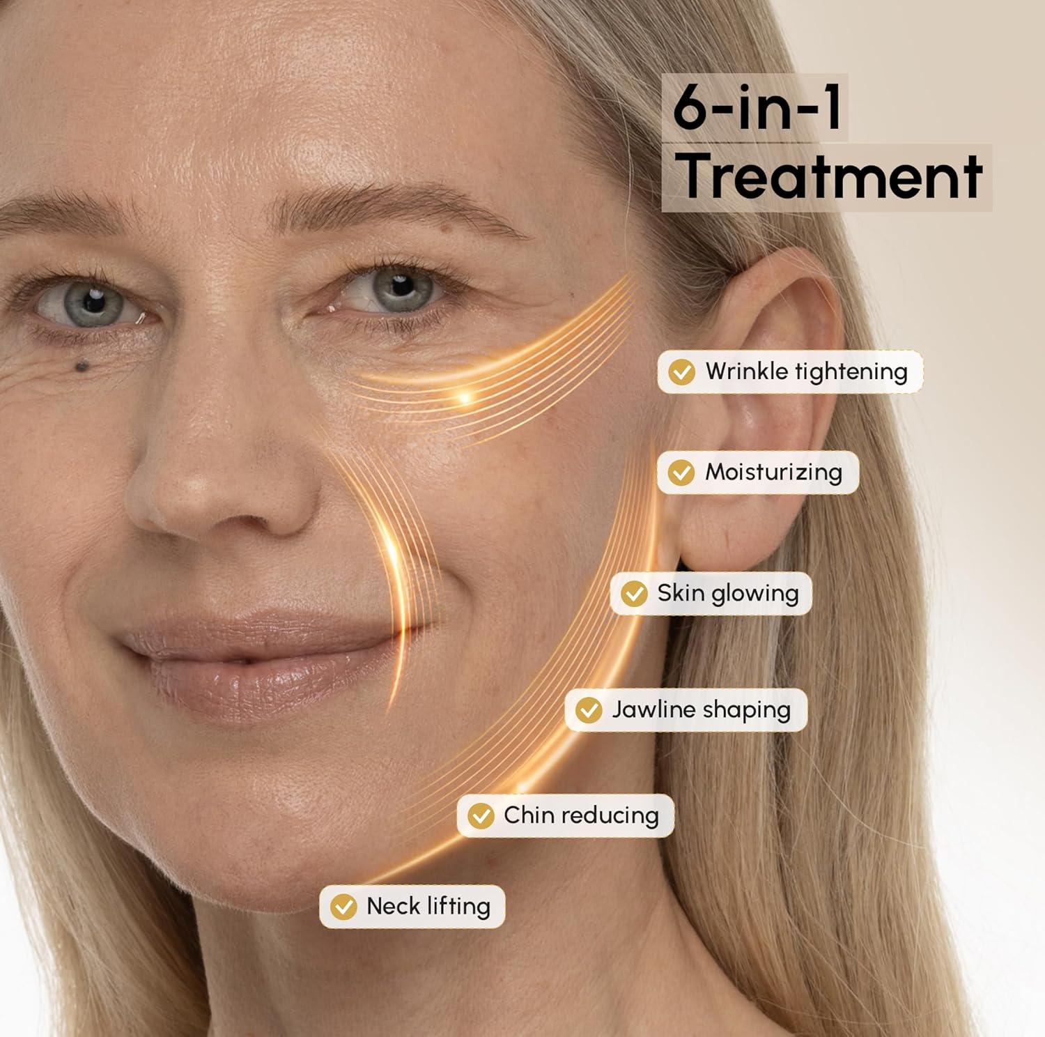 imageMAREE Chin Strap V Line Lifting Mask 24K Gold Face amp Neck Lift Tape Mask Double Chin Strap for Sleeping Neck Wrinkle Patches Reducer amp Jawline Shaper for Firming Tightening amp Lifting 10 PCS10 Count Pack of 1
