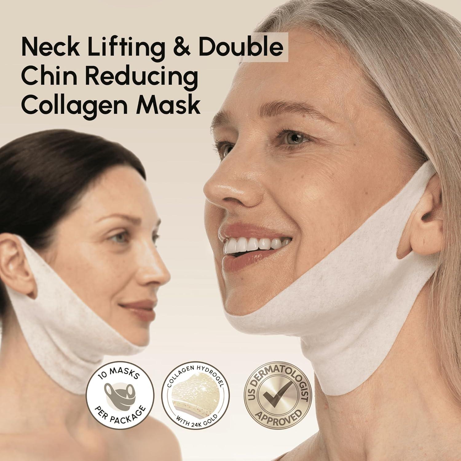 imageMAREE Chin Strap V Line Lifting Mask 24K Gold Face amp Neck Lift Tape Mask Double Chin Strap for Sleeping Neck Wrinkle Patches Reducer amp Jawline Shaper for Firming Tightening amp Lifting 10 PCS10 Count Pack of 1