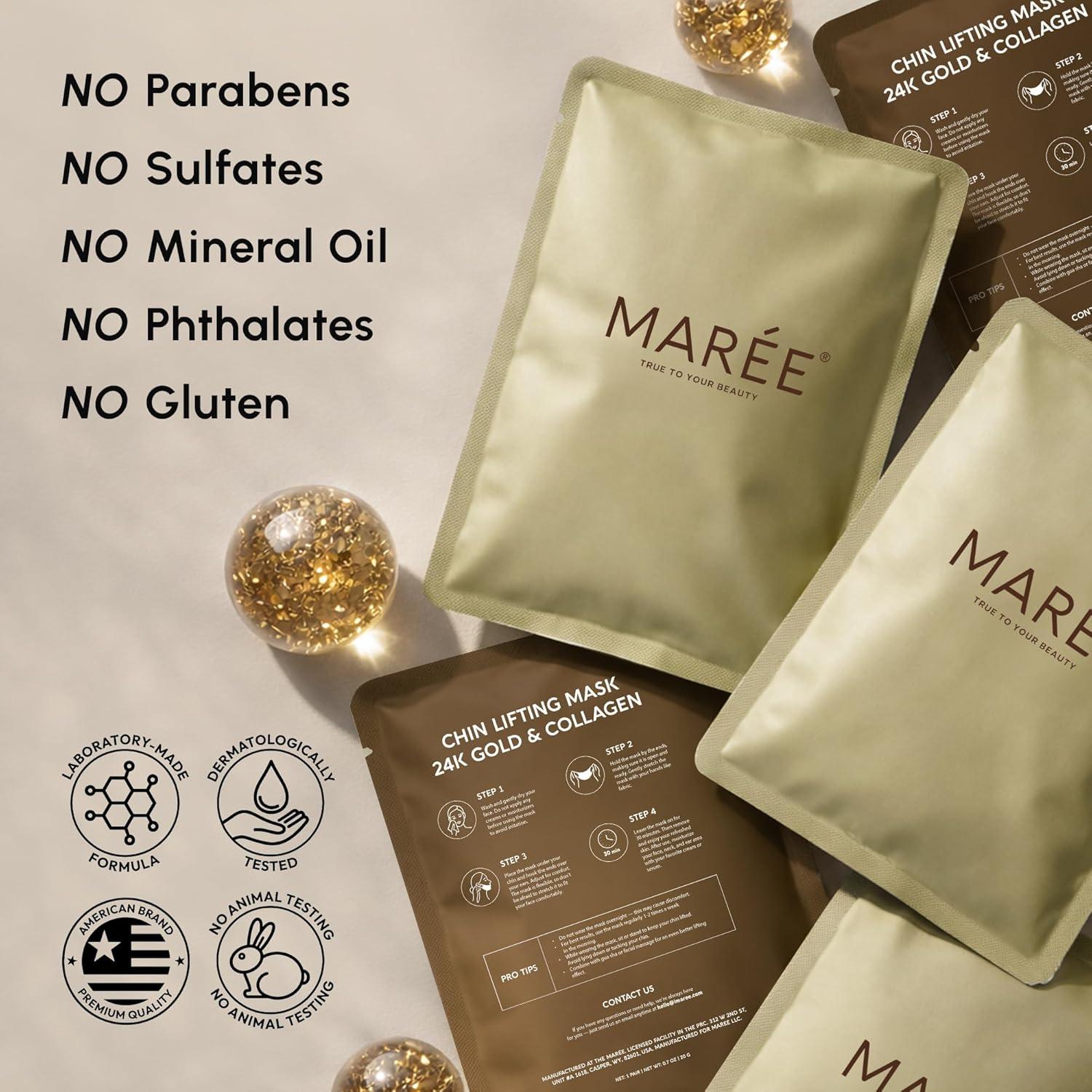 imageMAREE Chin Strap V Line Lifting Mask 24K Gold Face amp Neck Lift Tape Mask Double Chin Strap for Sleeping Neck Wrinkle Patches Reducer amp Jawline Shaper for Firming Tightening amp Lifting 10 PCS10 Count Pack of 1