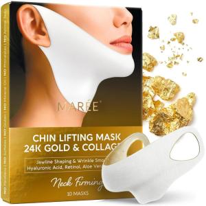 MAREE Chin Strap V Line Lifting Mask – 24K Gold Face & Neck Lift Tape Mask – Double Chin Strap for Sleeping – Neck Wrinkle Patches Reducer & Jawline Shaper for Firming, Tightening & Lifting – 10 PCS(10 Count (Pack of 1))