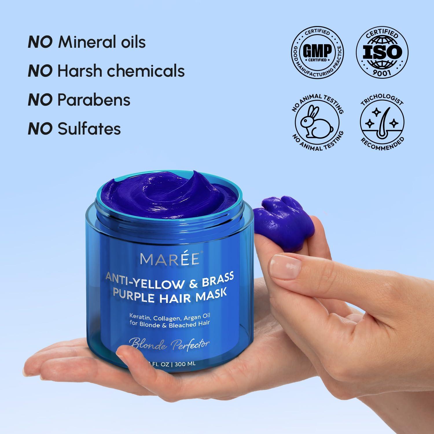 imageMAREE Anti Yellow Purple Hair Mask for Damaged Hair Purple Deep Conditioner amp Blonde Toner Hydrating Deep Conditioning for Dry Curly Blonde Orange Brassy Bleached Mascarilla para el Cabello