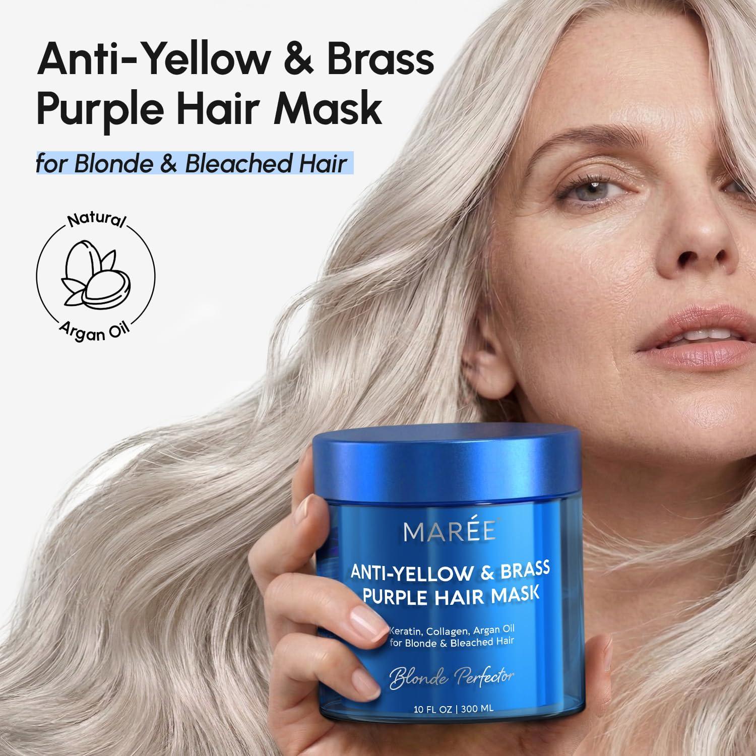 imageMAREE Anti Yellow Purple Hair Mask for Damaged Hair Purple Deep Conditioner amp Blonde Toner Hydrating Deep Conditioning for Dry Curly Blonde Orange Brassy Bleached Mascarilla para el Cabello