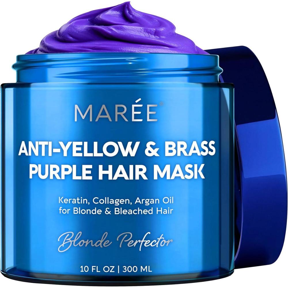 imageMAREE Anti Yellow Purple Hair Mask for Damaged Hair  Purple Deep Conditioner amp Blonde Toner  Hydrating Deep Conditioning for Dry Curly Blonde Orange Brassy Bleached  Mascarilla para el Cabello
