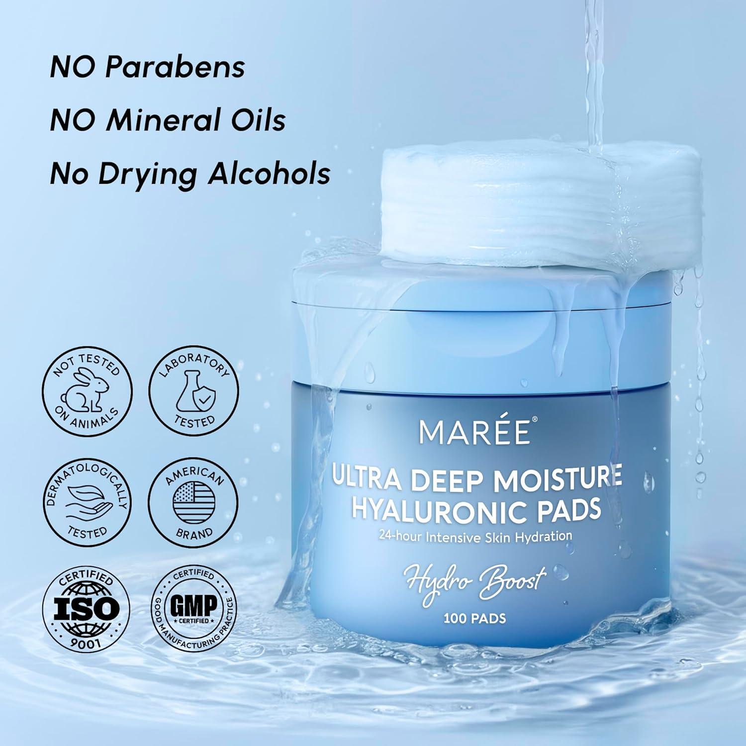 imageMAREE Hyaluronic Acid Toner Pads Hydrating Face Wipes for Women Cleansing Zero Pore Toning Brightening Exfoliating Face Pads Pore Reducer Facial Peels Acne Treatment DeviceSky Blue