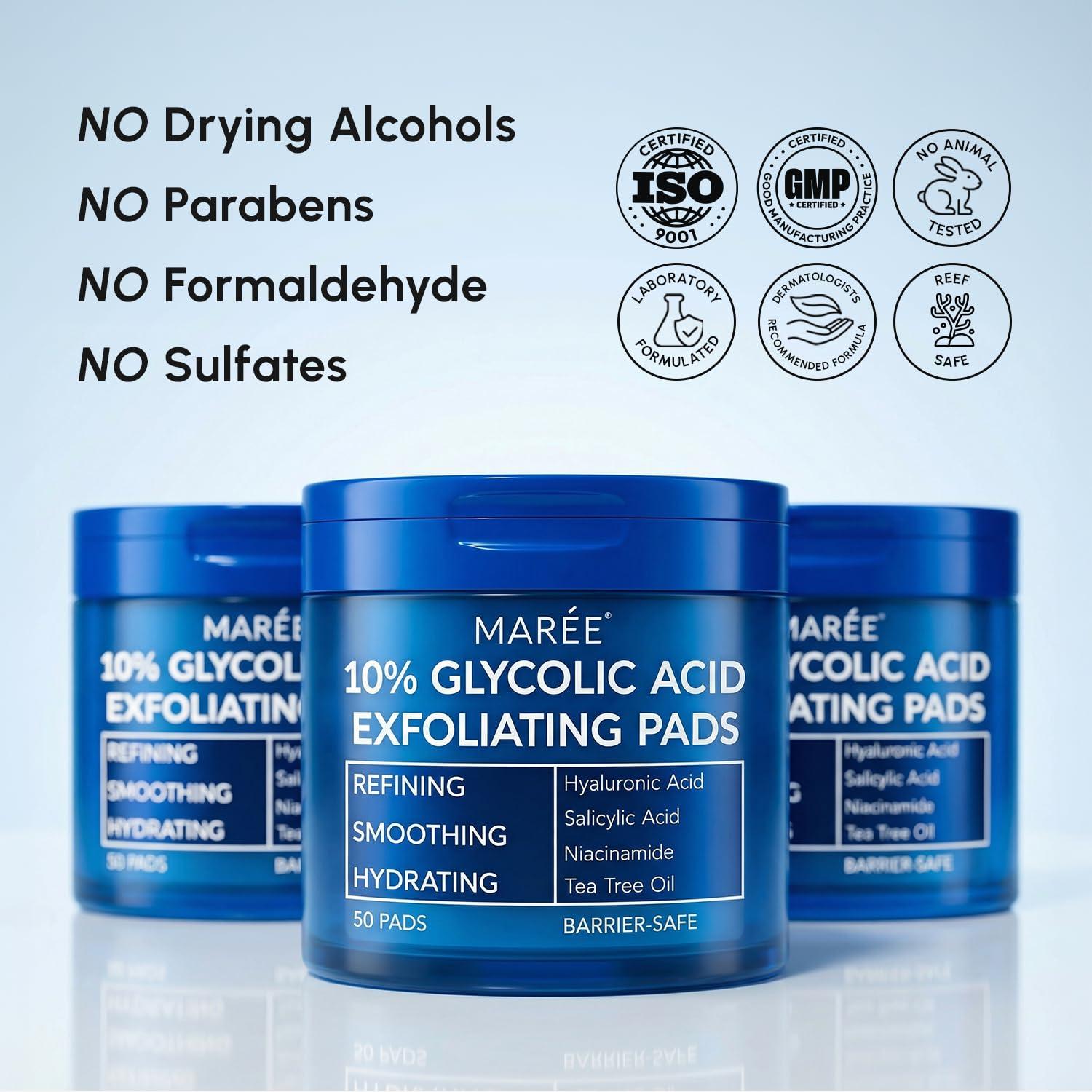 imageMAREE Hyaluronic Acid Toner Pads Hydrating Face Wipes for Women Cleansing Zero Pore Toning Brightening Exfoliating Face Pads Pore Reducer Facial Peels Acne Treatment DeviceDark Blue