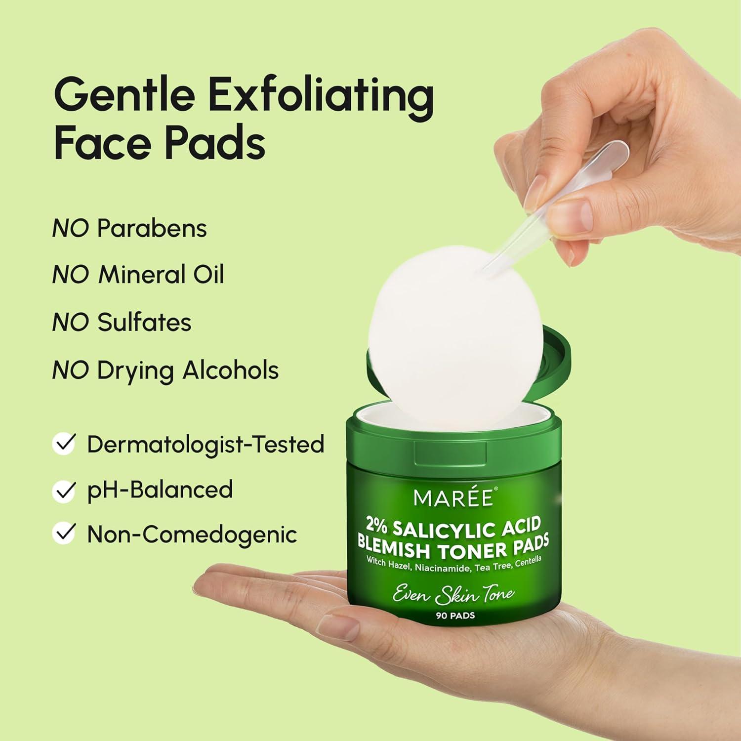 imageMAREE Hyaluronic Acid Toner Pads Hydrating Face Wipes for Women Cleansing Zero Pore Toning Brightening Exfoliating Face Pads Pore Reducer Facial Peels Acne Treatment DeviceGreen