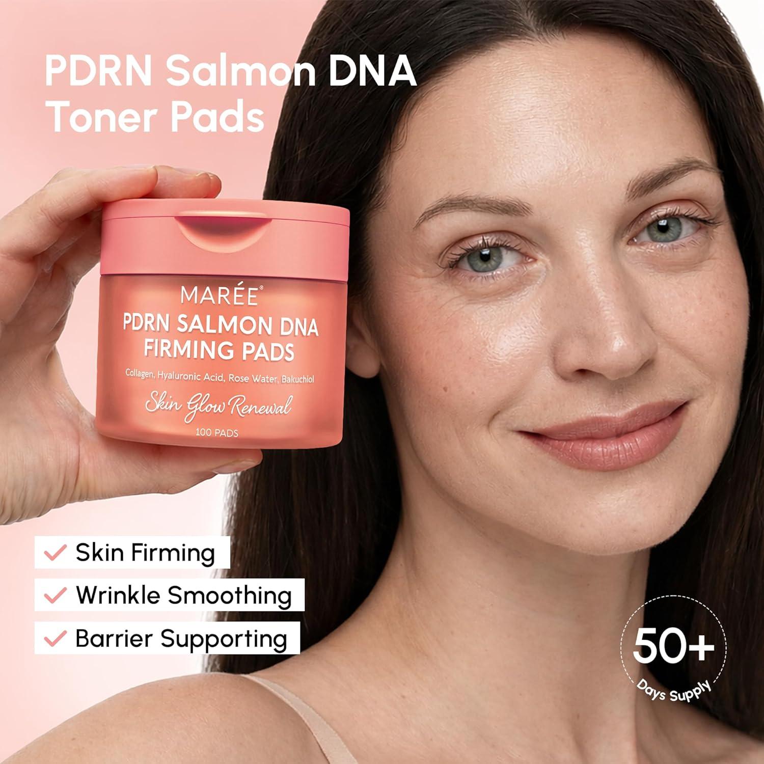 imageMAREE Hyaluronic Acid Toner Pads Hydrating Face Wipes for Women Cleansing Zero Pore Toning Brightening Exfoliating Face Pads Pore Reducer Facial Peels Acne Treatment DeviceSalmon