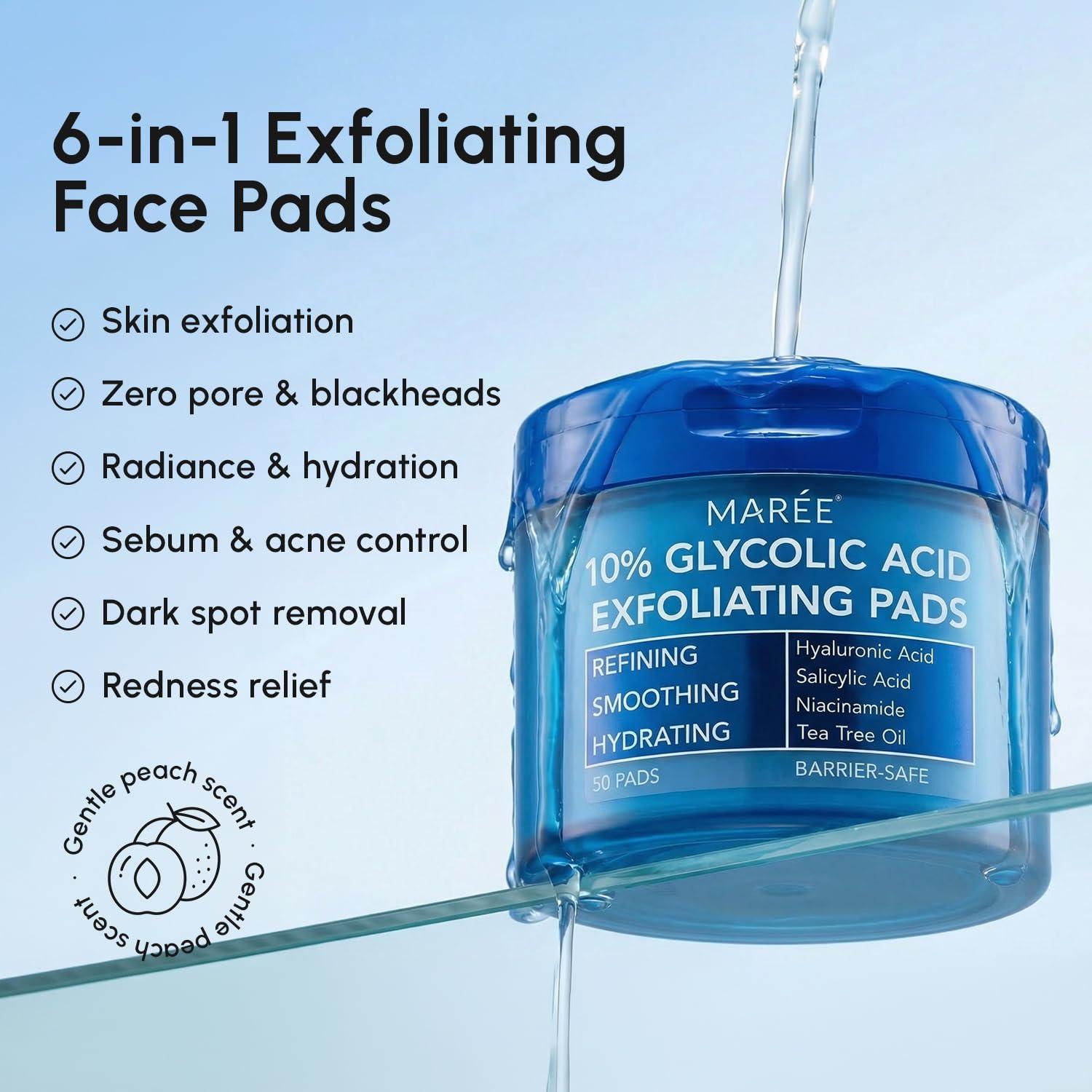 imageMAREE Hyaluronic Acid Toner Pads Hydrating Face Wipes for Women Cleansing Zero Pore Toning Brightening Exfoliating Face Pads Pore Reducer Facial Peels Acne Treatment DeviceDark Blue