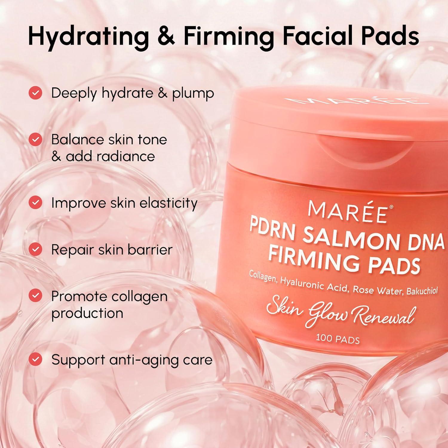 imageMAREE Hyaluronic Acid Toner Pads Hydrating Face Wipes for Women Cleansing Zero Pore Toning Brightening Exfoliating Face Pads Pore Reducer Facial Peels Acne Treatment DeviceSalmon