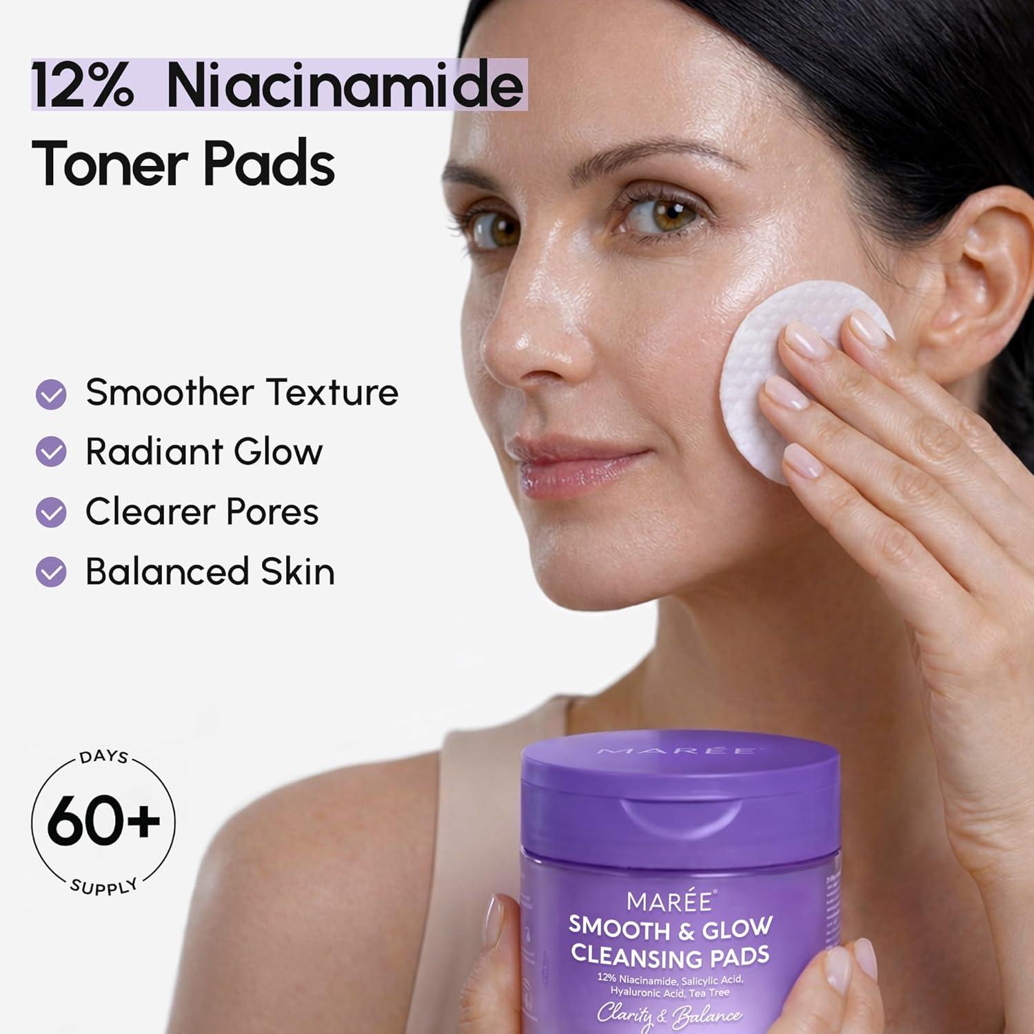 imageMAREE Hyaluronic Acid Toner Pads Hydrating Face Wipes for Women Cleansing Zero Pore Toning Brightening Exfoliating Face Pads Pore Reducer Facial Peels Acne Treatment DevicePurple