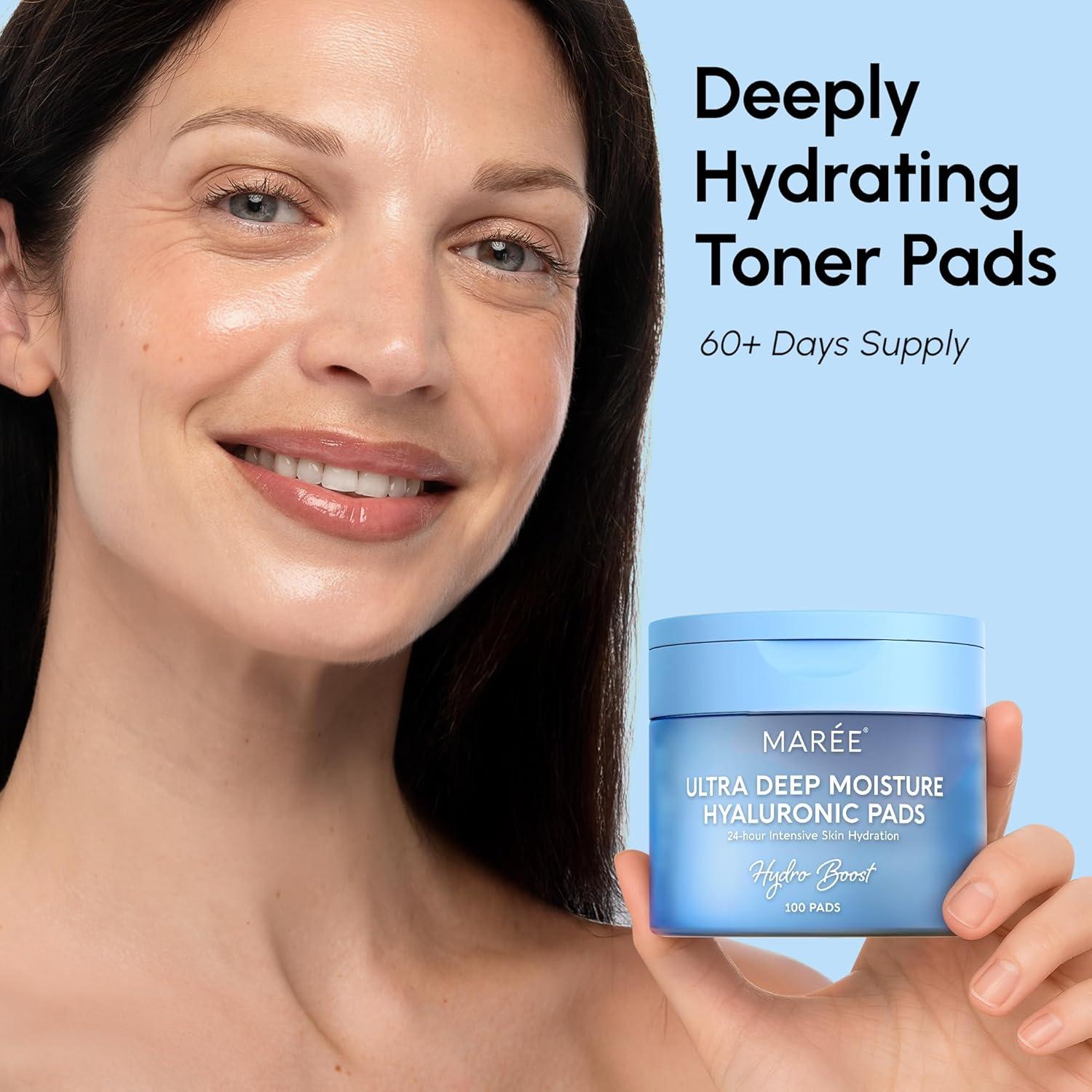 imageMAREE Hyaluronic Acid Toner Pads Hydrating Face Wipes for Women Cleansing Zero Pore Toning Brightening Exfoliating Face Pads Pore Reducer Facial Peels Acne Treatment DeviceSky Blue