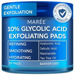 MAREE Hyaluronic Acid Toner Pads – Hydrating Face Wipes for Women Cleansing – Zero Pore Toning Brightening Exfoliating Face Pads – Pore Reducer Facial Peels – Acne Treatment Device(Dark Blue)