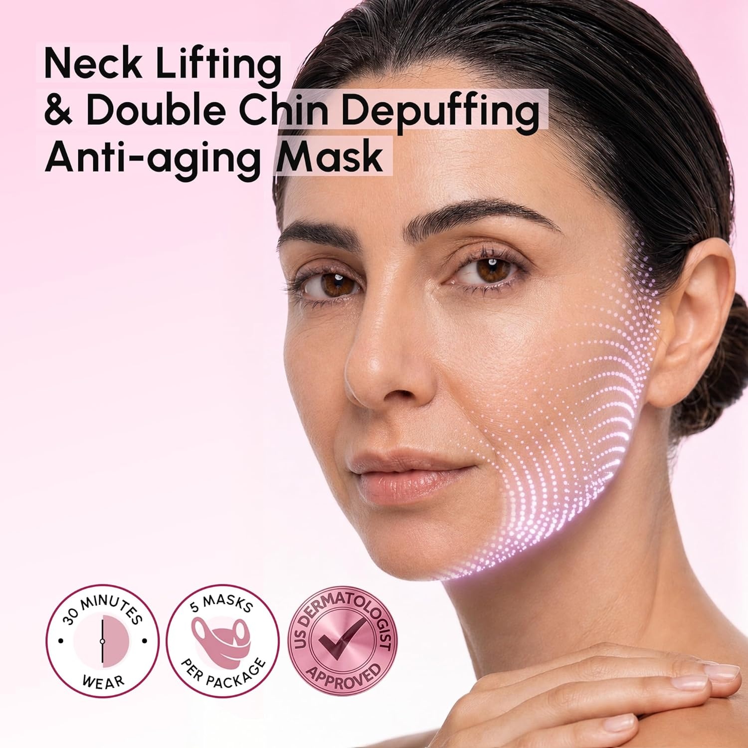 imageMAREE V Line Lifting Mask Anti Aging Neck Lift Tape amp Chin Strap for Sleeping Tightening and Lifting Neck Wrinkle Patch and Double Chin Reducer for Face Lift Depuffer Jawline Shaper Facial Masks5 Count Pack of 1