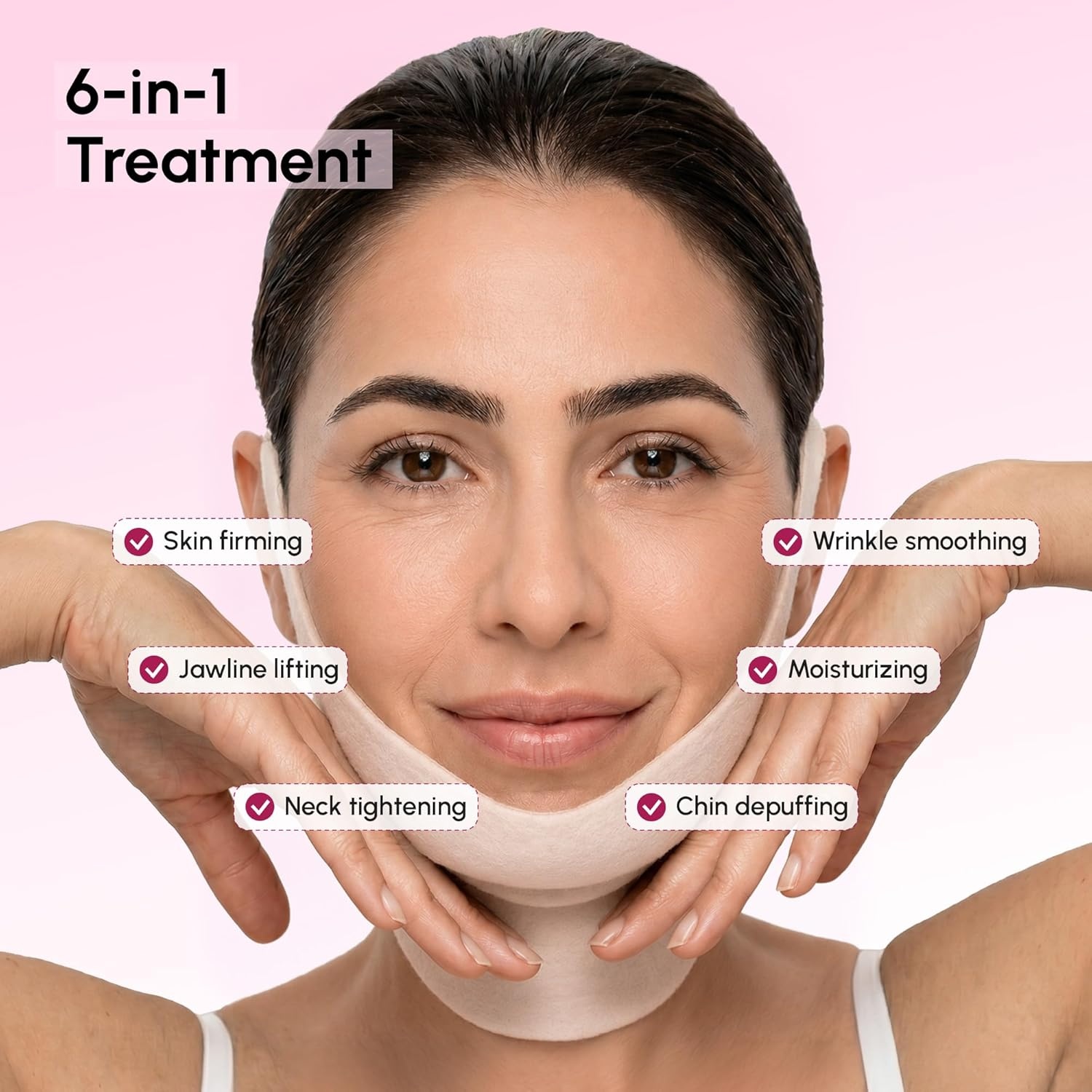 imageMAREE V Line Lifting Mask Anti Aging Neck Lift Tape amp Chin Strap for Sleeping Tightening and Lifting Neck Wrinkle Patch and Double Chin Reducer for Face Lift Depuffer Jawline Shaper Facial Masks5 Count Pack of 1