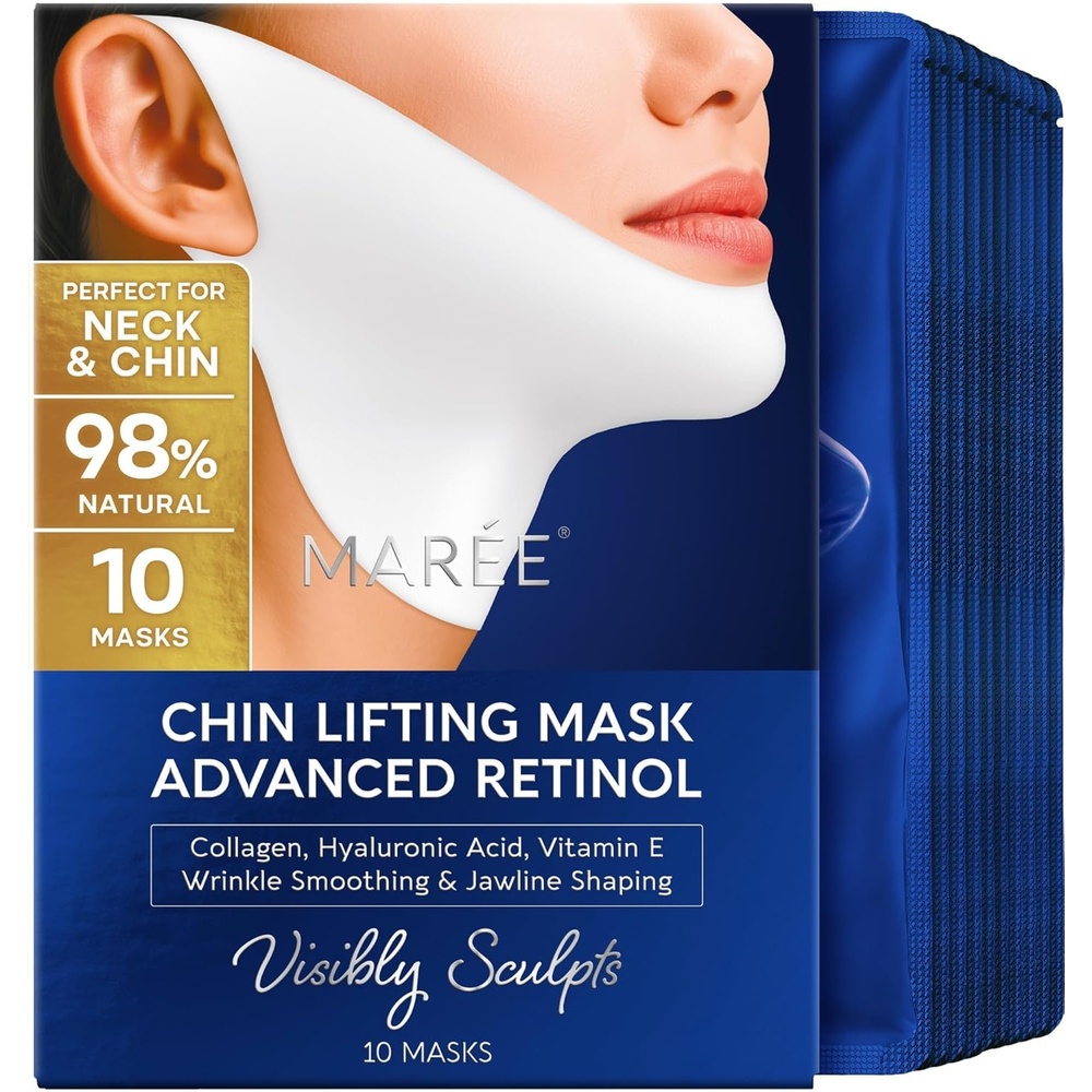 imageMAREE V Line Lifting Mask Chin Strap Advanced Retinol Face Lifting Mask amp Neck Lift Tape Double Chin Reducer amp Jawline Shaper Retinol Collagen Facial Masks for Face Lift Tightening and Firming10 Count Pack of 1
