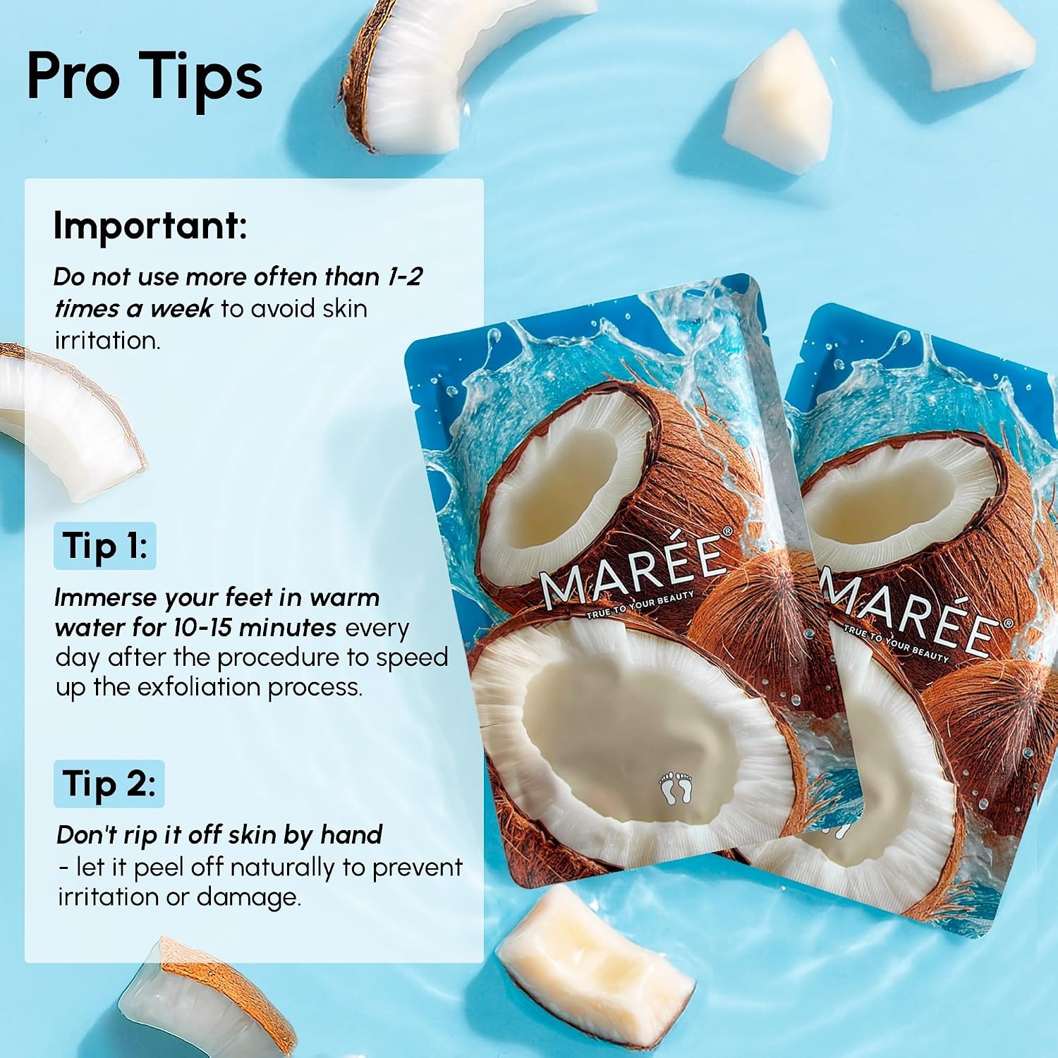 image:imageMAREE Foot Peeling Mask 3in1 Foot Mask for Dry Cracked Feet Callus Remover Dead Skin Exfoliating Foot Peel Mask with Glycolic Acid Moisturizing Socks for Men Spa Self Care Gifts for WomenCoconut