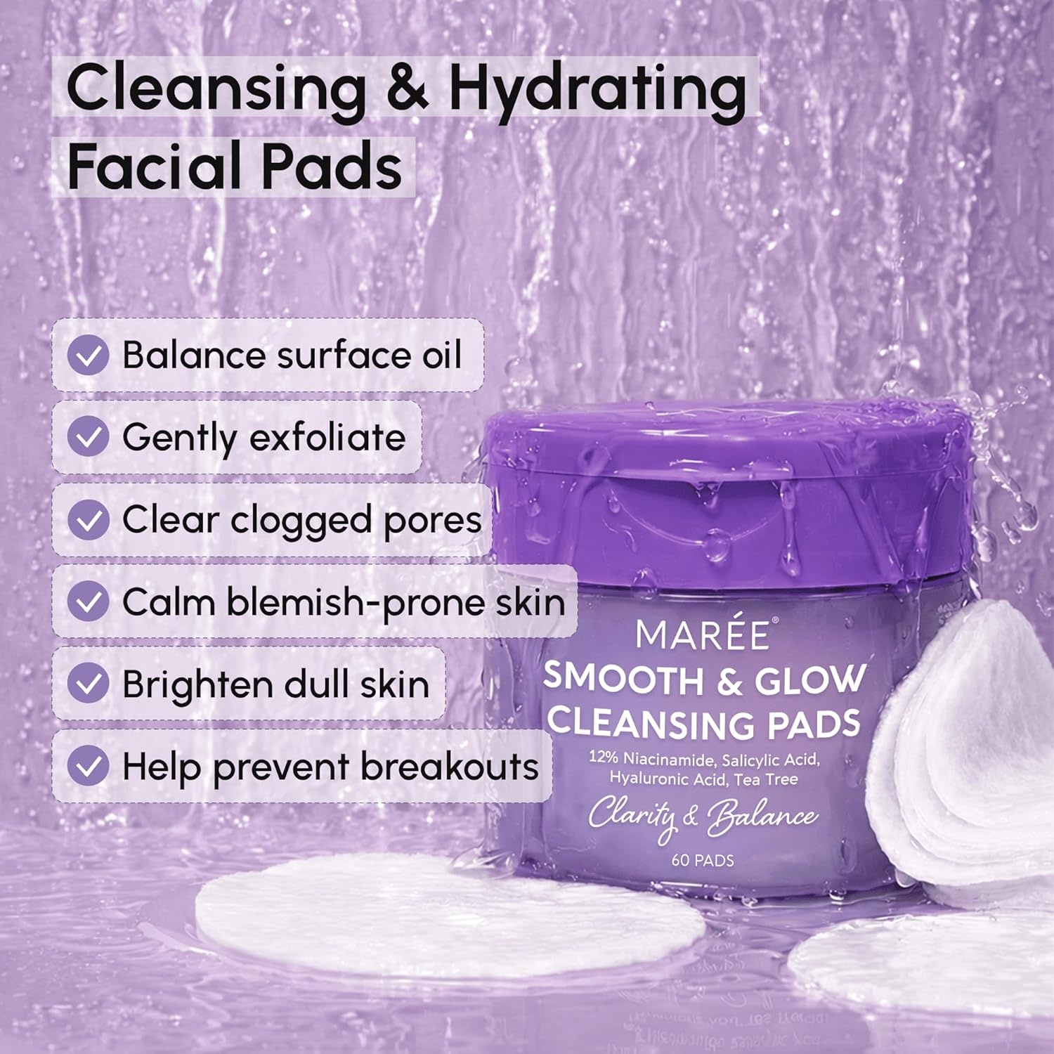 image:imageMAREE Self Tanning Facial Pads Exfoliating Glow Pads amp Tan Towels for Face amp Body Travel Size Self Tanner Wipes for Sunless Face Tanning No Rinse Gradual Natural Fair to Medium Tan TowelettesPurple