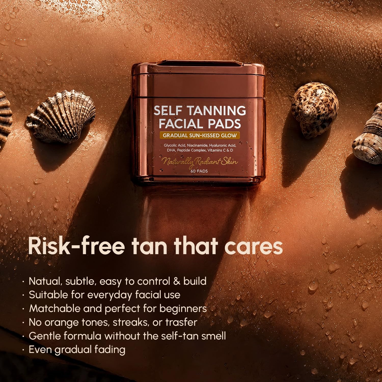 image:imageMAREE Self Tanning Facial Pads Exfoliating Glow Pads amp Tan Towels for Face amp Body Travel Size Self Tanner Wipes for Sunless Face Tanning No Rinse Gradual Natural Fair to Medium Tan TowelettesBrown