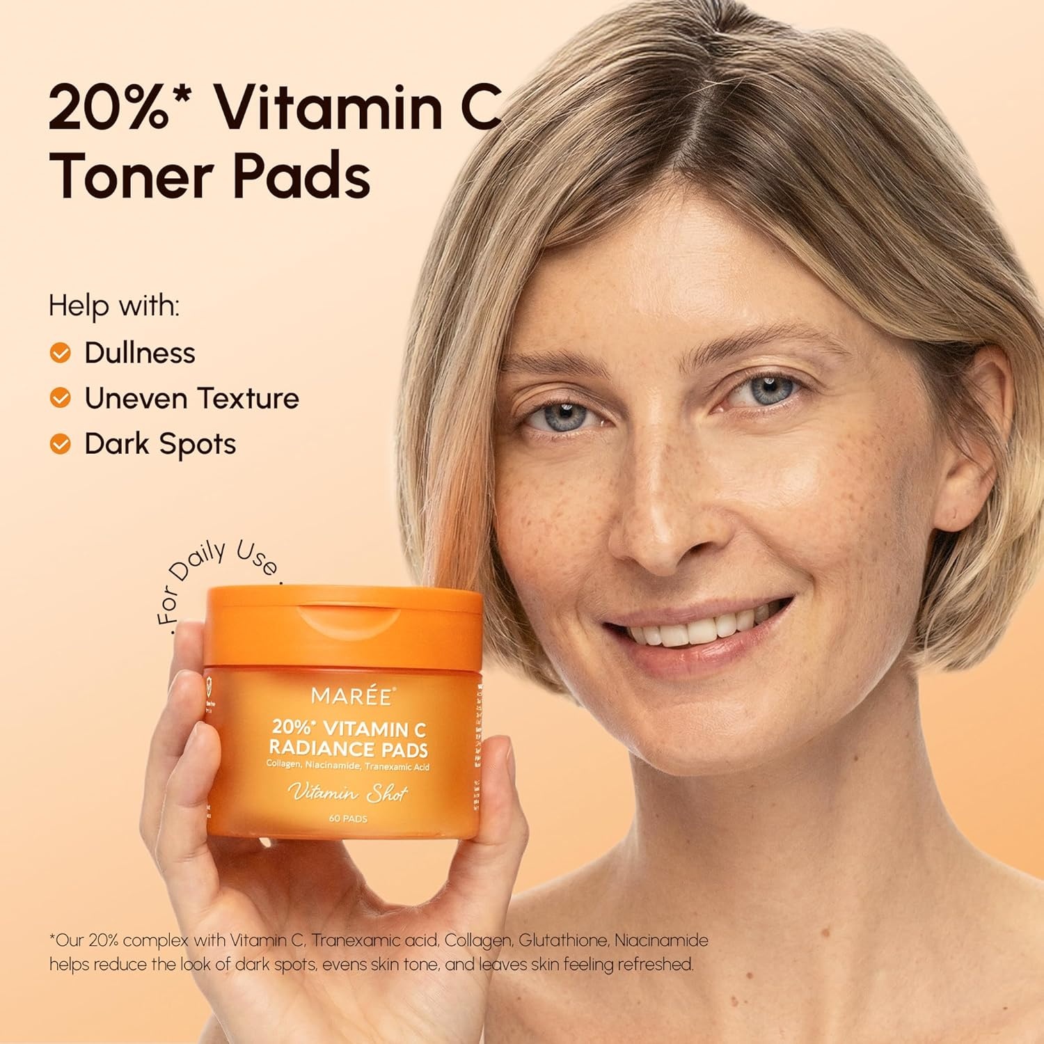 image:imageMAREE Self Tanning Facial Pads Exfoliating Glow Pads amp Tan Towels for Face amp Body Travel Size Self Tanner Wipes for Sunless Face Tanning No Rinse Gradual Natural Fair to Medium Tan TowelettesOrange
