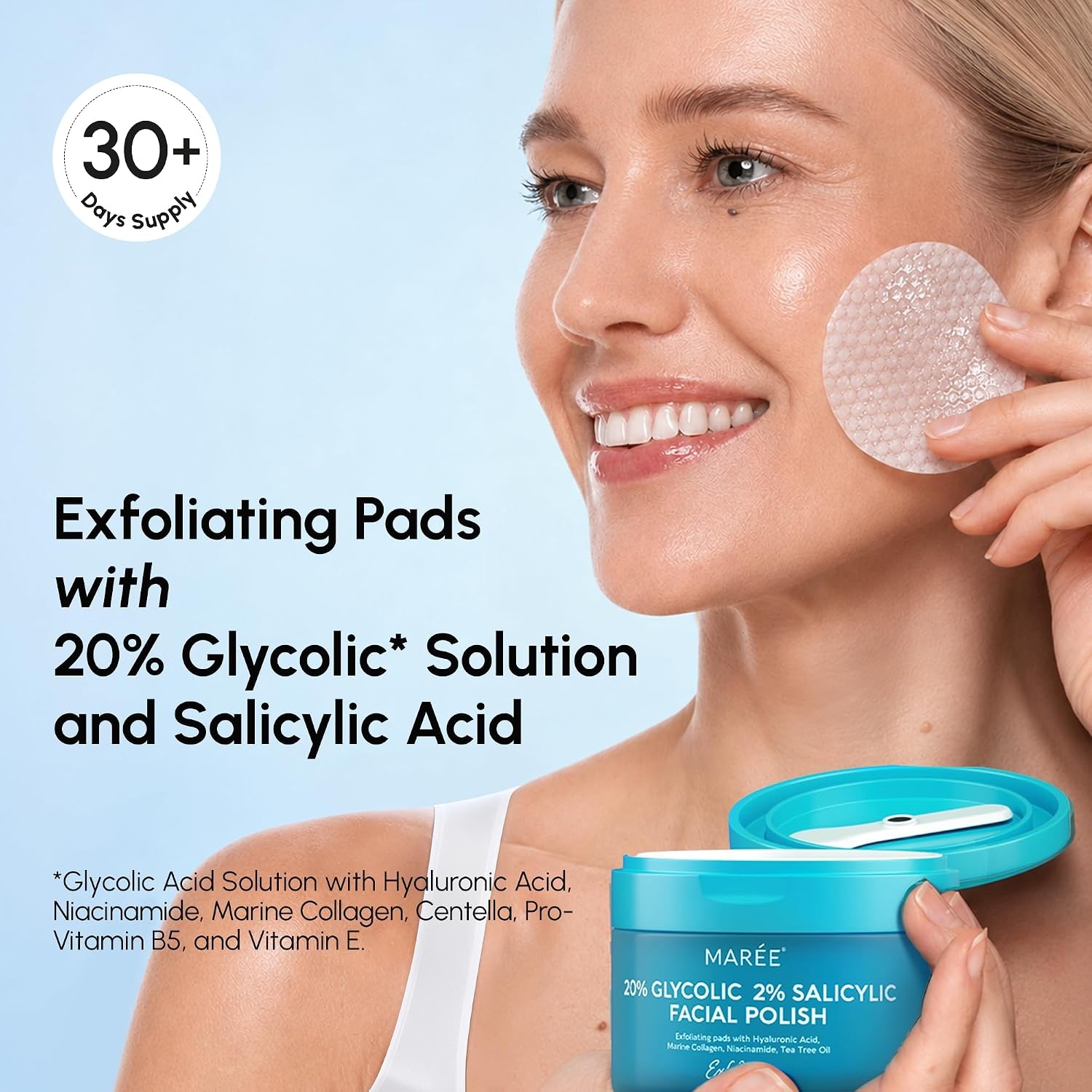 image:imageMAREE Self Tanning Facial Pads Exfoliating Glow Pads amp Tan Towels for Face amp Body Travel Size Self Tanner Wipes for Sunless Face Tanning No Rinse Gradual Natural Fair to Medium Tan TowelettesAzure