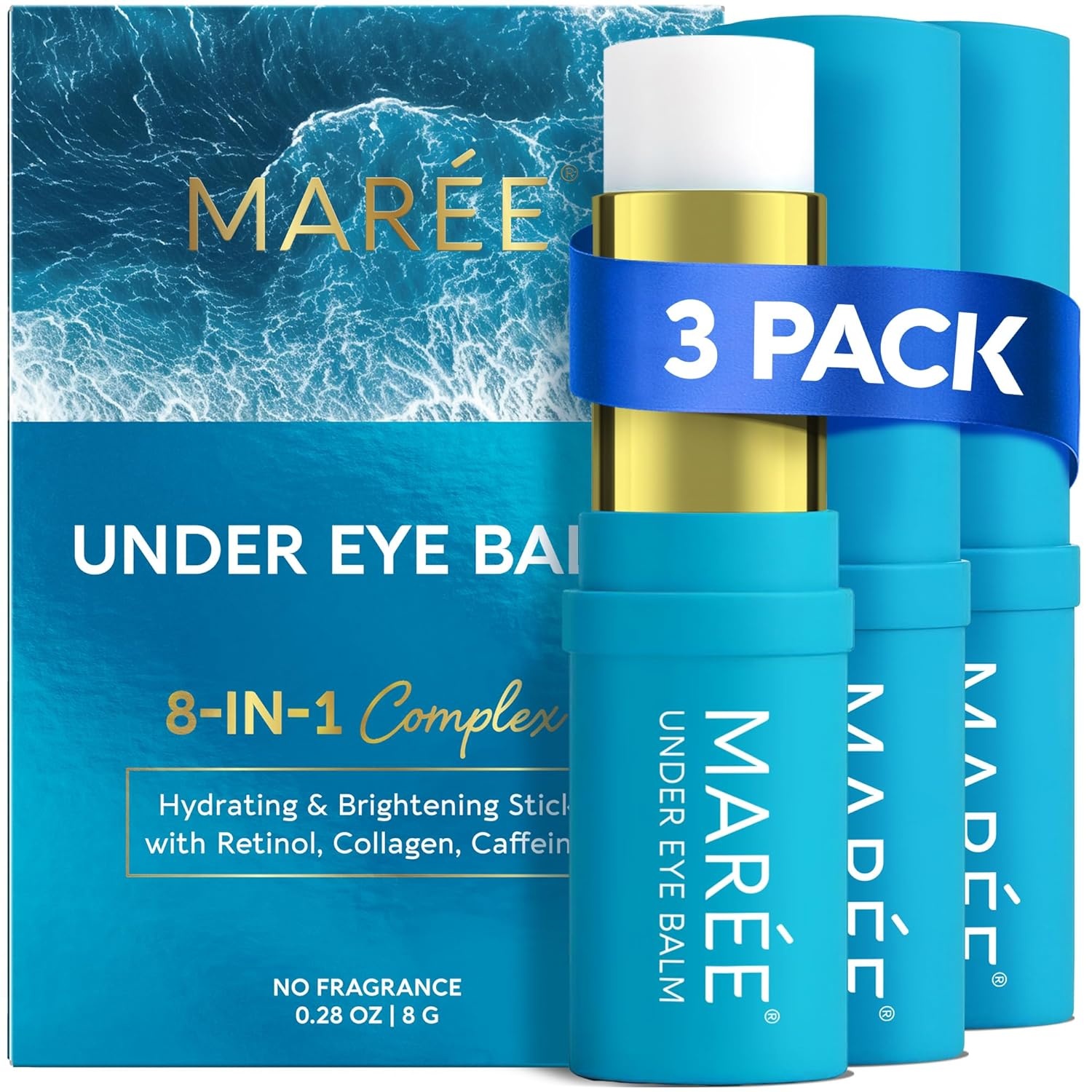 image:imageMAREE Under Eye Balm Stick Hydrating Retinol Caffeine Under Eye Brightener Stick for Older Women Collagen Undereye Cream for Dark Circles amp Wrinkles 028 Ounce GoldBlue