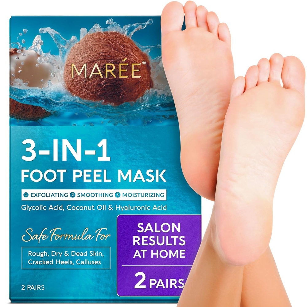 image:imageMAREE Foot Peeling Mask 3in1 Foot Mask for Dry Cracked Feet Callus Remover Dead Skin Exfoliating Foot Peel Mask with Glycolic Acid Moisturizing Socks for Men Spa Self Care Gifts for WomenCoconut