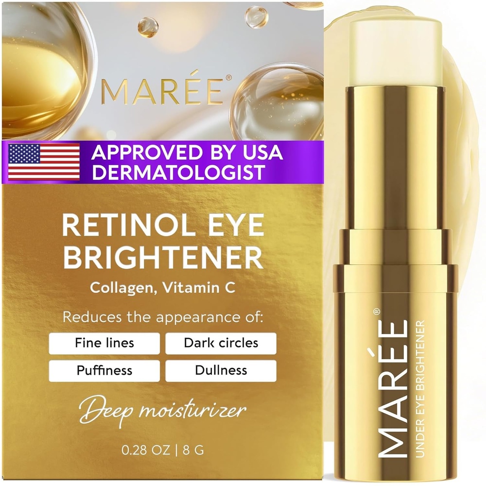 image:imageMAREE Under Eye Balm Stick Hydrating Retinol Caffeine Under Eye Brightener Stick for Older Women Collagen Undereye Cream for Dark Circles amp Wrinkles 028 Ounce GoldGold