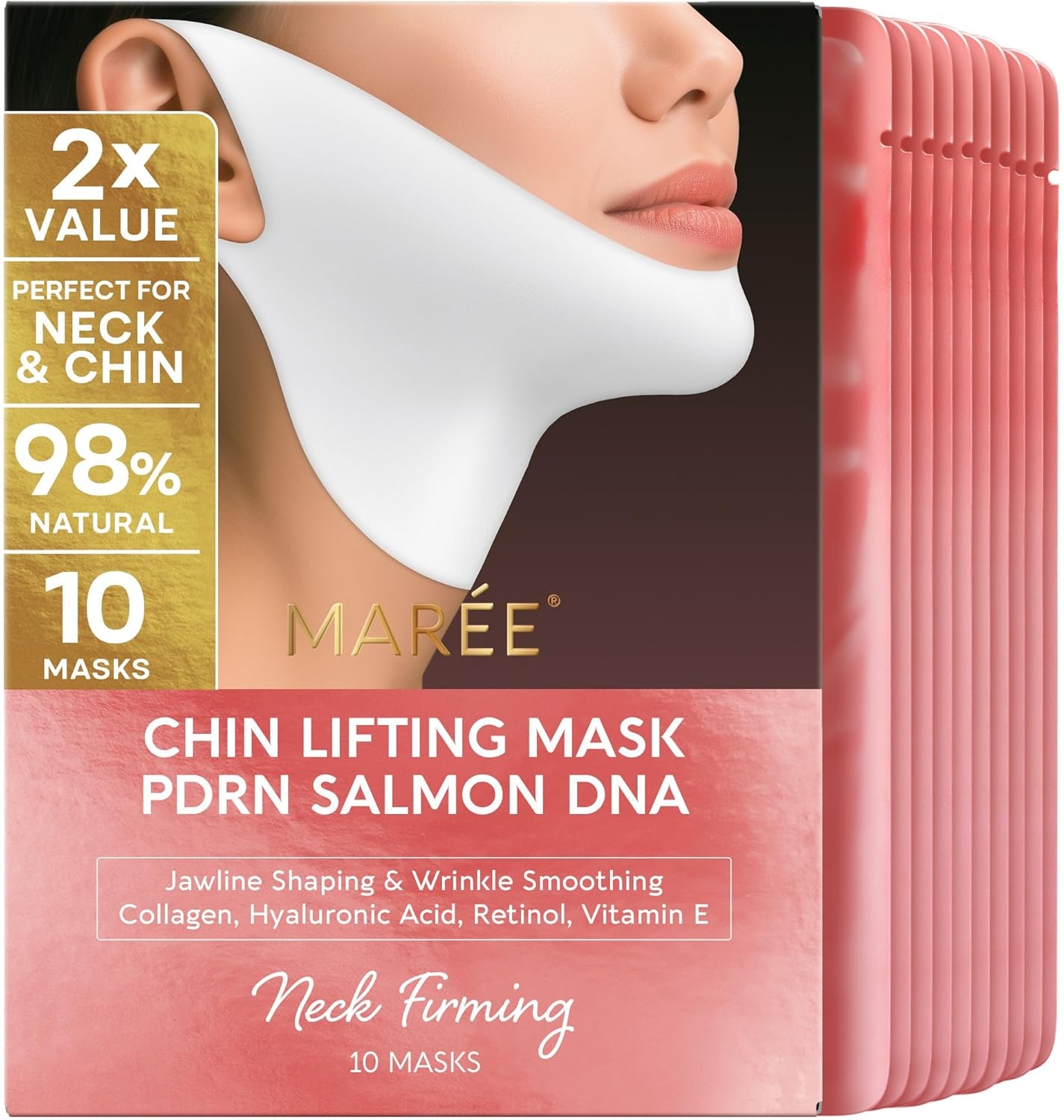 image:imageMAREE V Line Lifting Mask with PDRN Salmon DNA Deep Collagen Face Mask for Women Jawline Shaper Facial Masks with Retinol Tightening amp Firming Neck Lift Tape Double Chin Strap for Face LiftSalmon