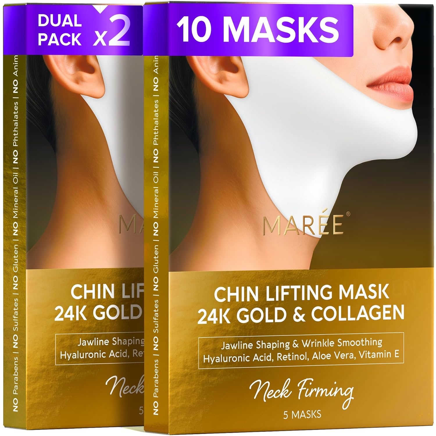 image:imageMAREE V Line Lifting Mask with PDRN Salmon DNA Deep Collagen Face Mask for Women Jawline Shaper Facial Masks with Retinol Tightening amp Firming Neck Lift Tape Double Chin Strap for Face LiftGold