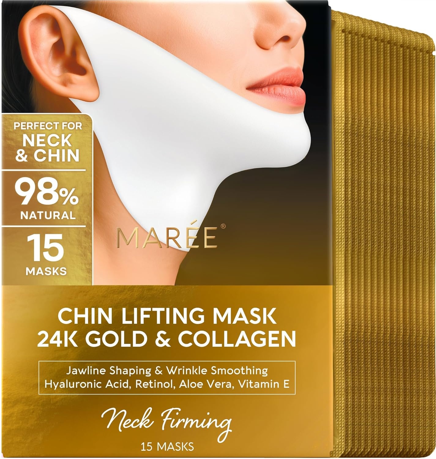 image:imageMAREE V Line Lifting Mask with PDRN Salmon DNA Deep Collagen Face Mask for Women Jawline Shaper Facial Masks with Retinol Tightening amp Firming Neck Lift Tape Double Chin Strap for Face LiftGold