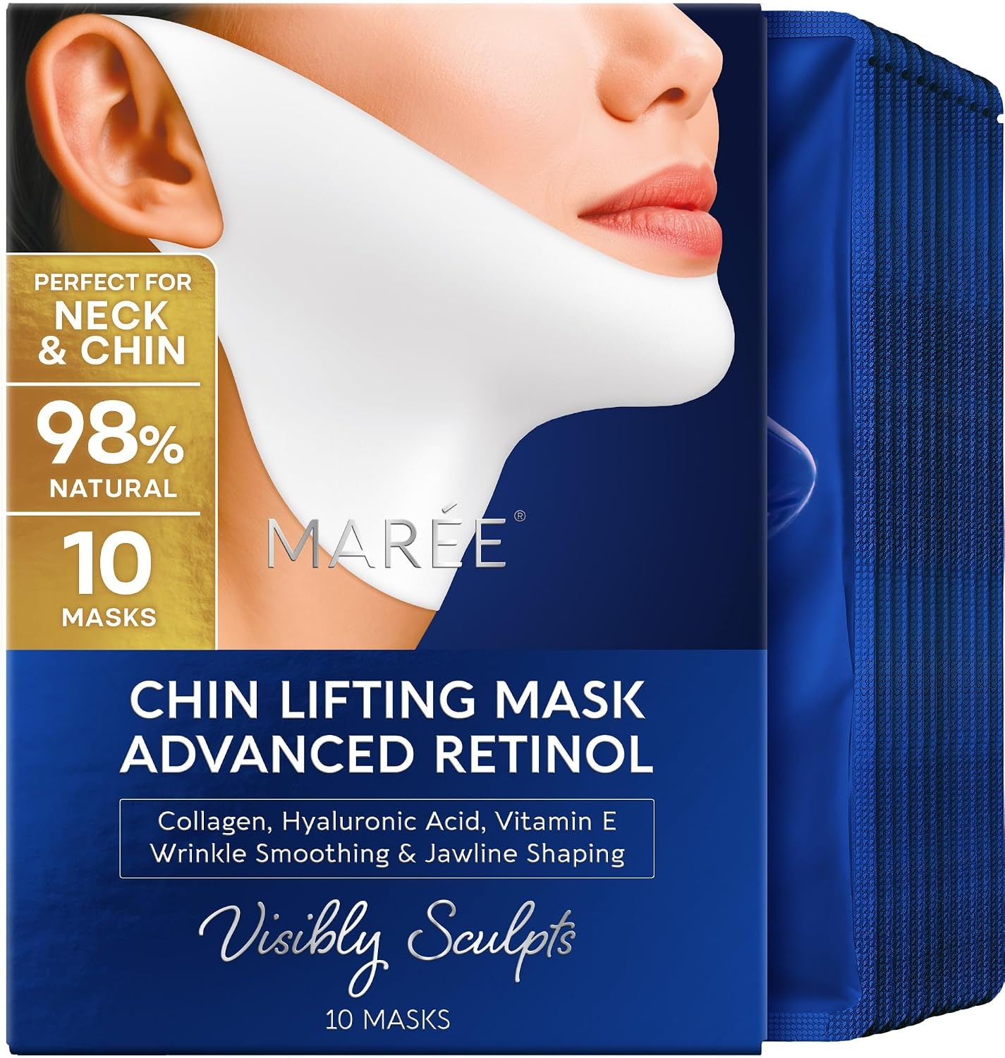 image:imageMAREE V Line Lifting Mask with PDRN Salmon DNA Deep Collagen Face Mask for Women Jawline Shaper Facial Masks with Retinol Tightening amp Firming Neck Lift Tape Double Chin Strap for Face LiftNavy Blue