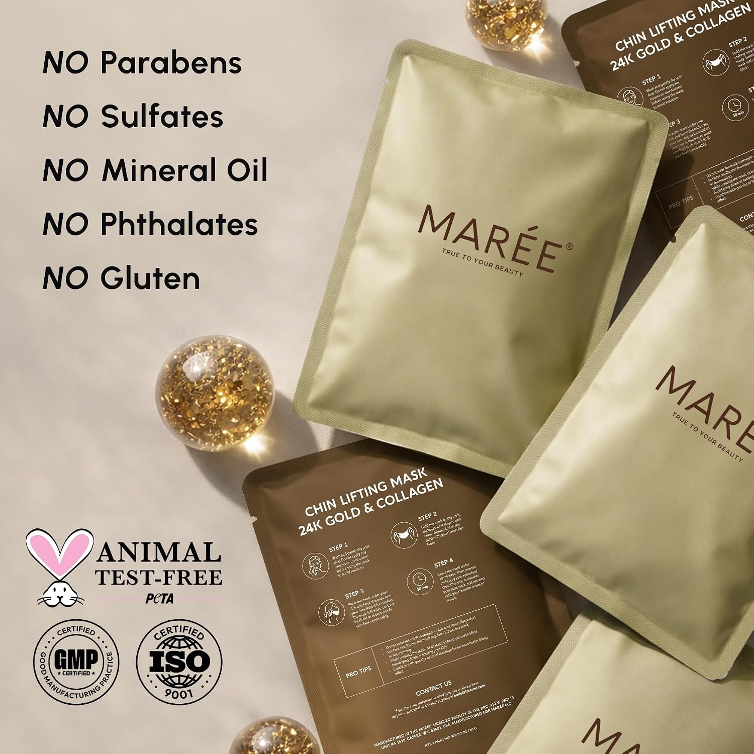 image:imageMAREE V Line Lifting Mask with PDRN Salmon DNA Deep Collagen Face Mask for Women Jawline Shaper Facial Masks with Retinol Tightening amp Firming Neck Lift Tape Double Chin Strap for Face LiftGold