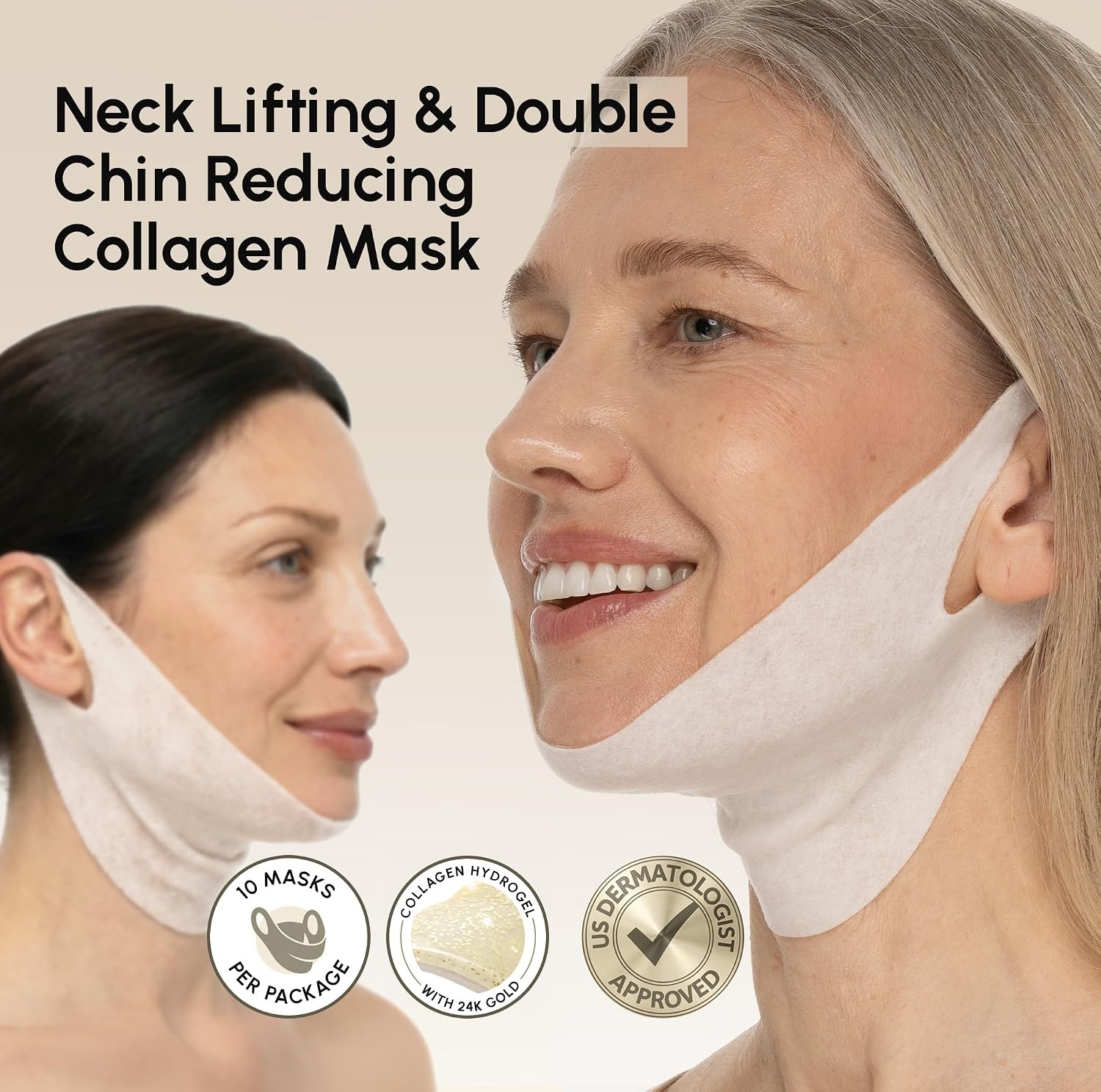 image:imageMAREE V Line Lifting Mask with PDRN Salmon DNA Deep Collagen Face Mask for Women Jawline Shaper Facial Masks with Retinol Tightening amp Firming Neck Lift Tape Double Chin Strap for Face LiftGold