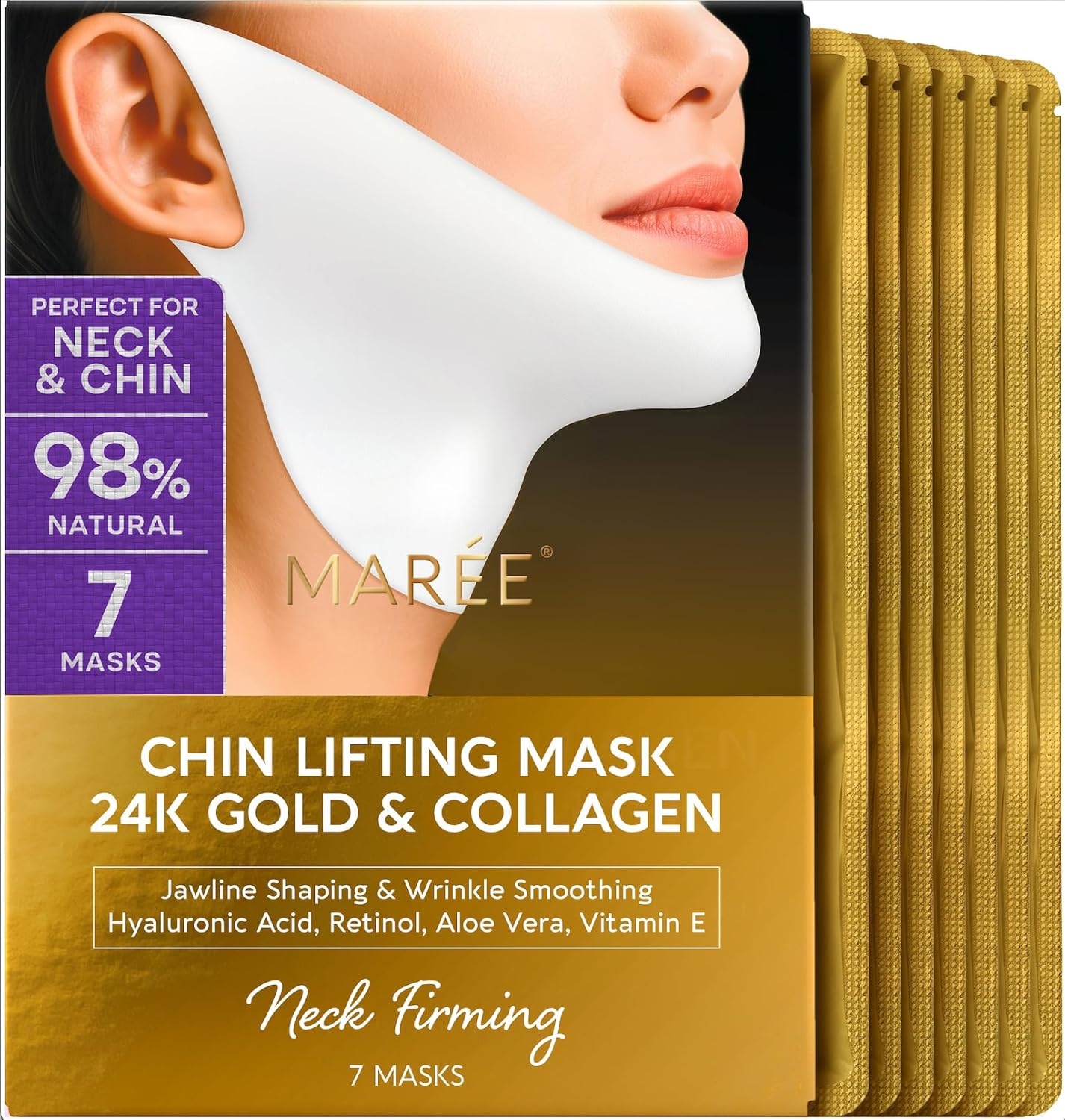 image:imageMAREE V Line Lifting Mask with PDRN Salmon DNA Deep Collagen Face Mask for Women Jawline Shaper Facial Masks with Retinol Tightening amp Firming Neck Lift Tape Double Chin Strap for Face LiftGold