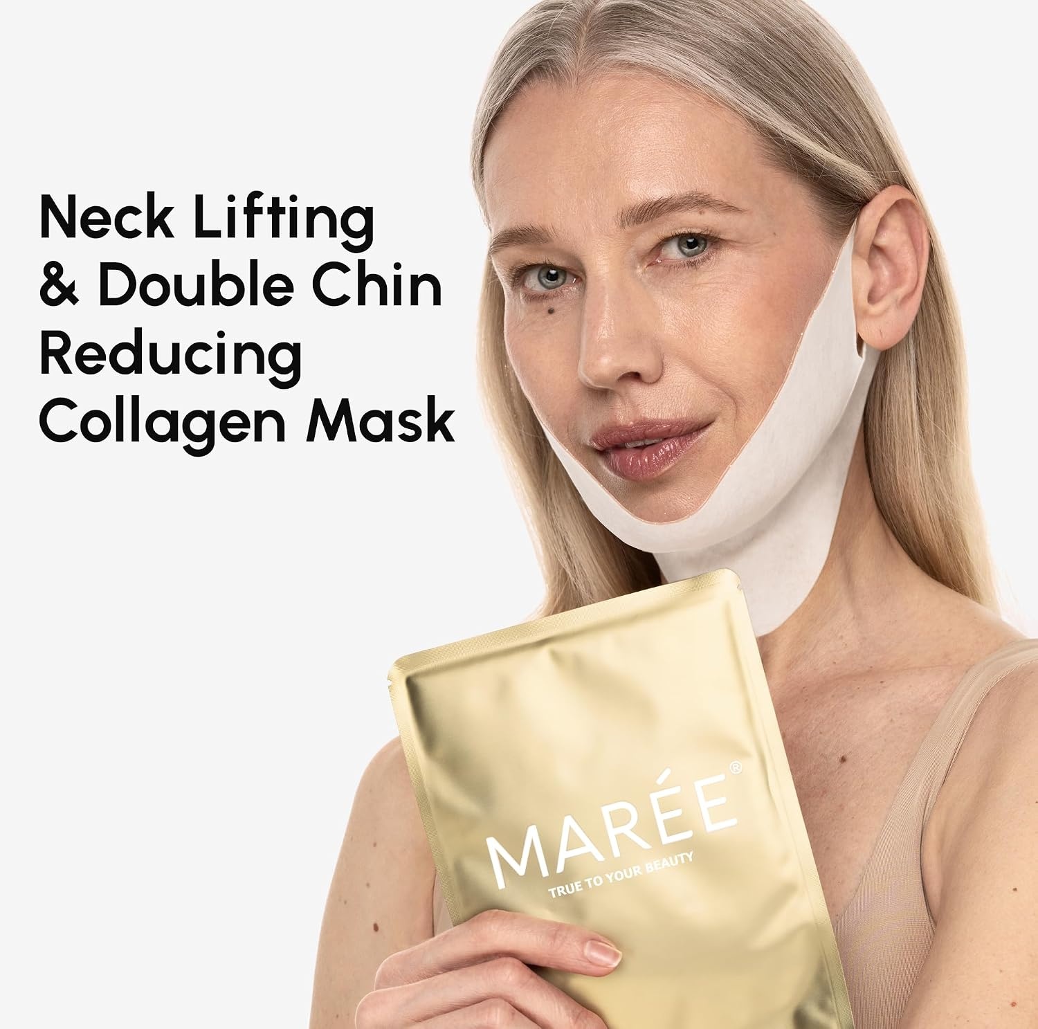 image:imageMAREE V Line Lifting Mask with PDRN Salmon DNA Deep Collagen Face Mask for Women Jawline Shaper Facial Masks with Retinol Tightening amp Firming Neck Lift Tape Double Chin Strap for Face LiftGold