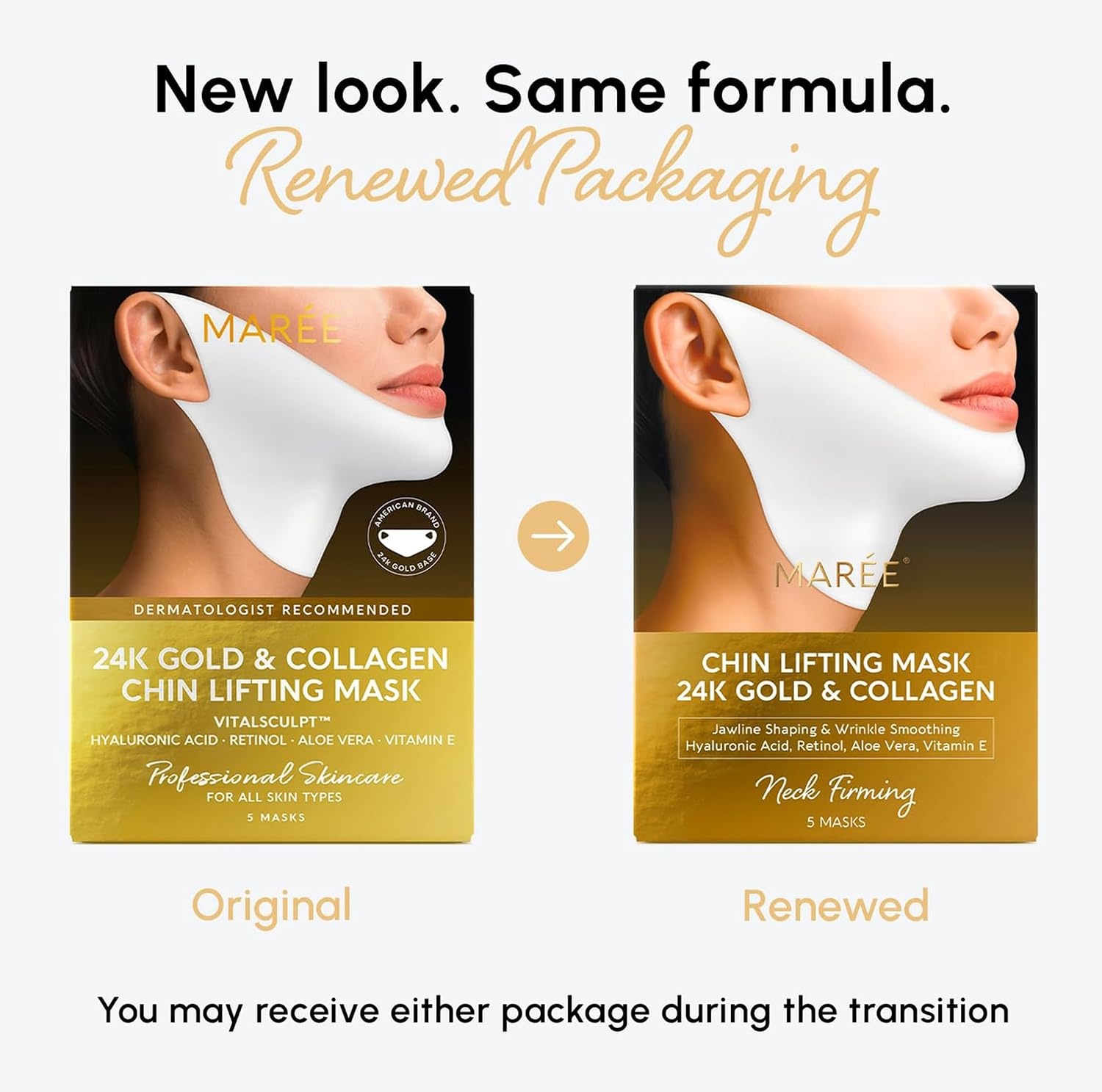 image:imageMAREE V Line Lifting Mask with PDRN Salmon DNA Deep Collagen Face Mask for Women Jawline Shaper Facial Masks with Retinol Tightening amp Firming Neck Lift Tape Double Chin Strap for Face LiftGold