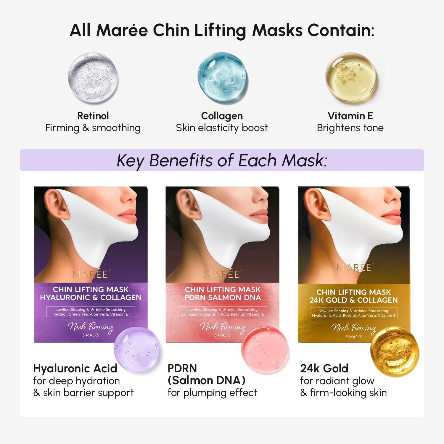 image:imageMAREE V Line Lifting Mask with PDRN Salmon DNA Deep Collagen Face Mask for Women Jawline Shaper Facial Masks with Retinol Tightening amp Firming Neck Lift Tape Double Chin Strap for Face LiftGold