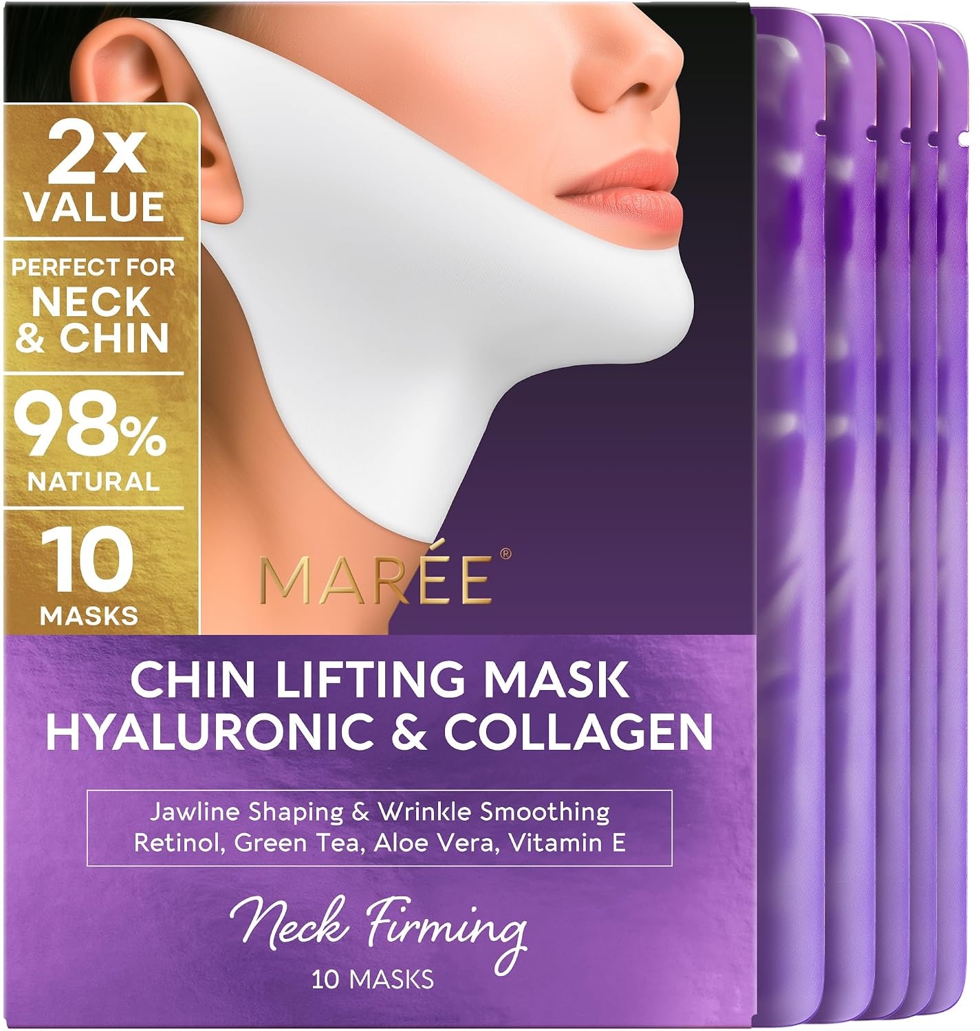 image:imageMAREE V Line Lifting Mask with PDRN Salmon DNA Deep Collagen Face Mask for Women Jawline Shaper Facial Masks with Retinol Tightening amp Firming Neck Lift Tape Double Chin Strap for Face LiftPurple