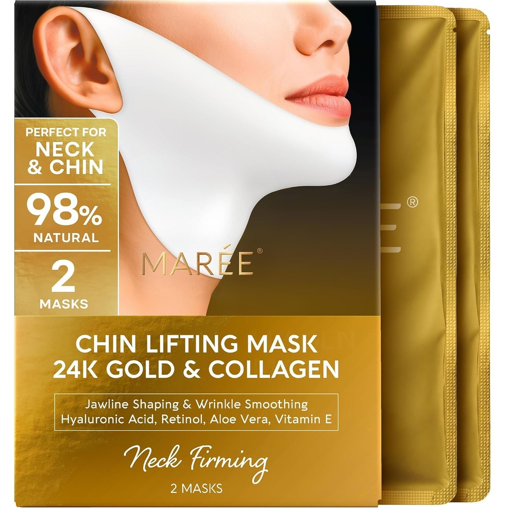 image:imageMAREE V Line Lifting Mask with PDRN Salmon DNA  Deep Collagen Face Mask for Women  Jawline Shaper Facial Masks with Retinol  Tightening amp Firming Neck Lift Tape  Double Chin Strap for Face LiftGold