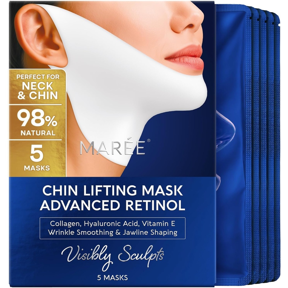 image:imageMAREE V Line Lifting Mask with PDRN Salmon DNA Deep Collagen Face Mask for Women Jawline Shaper Facial Masks with Retinol Tightening amp Firming Neck Lift Tape Double Chin Strap for Face LiftNavy Blue